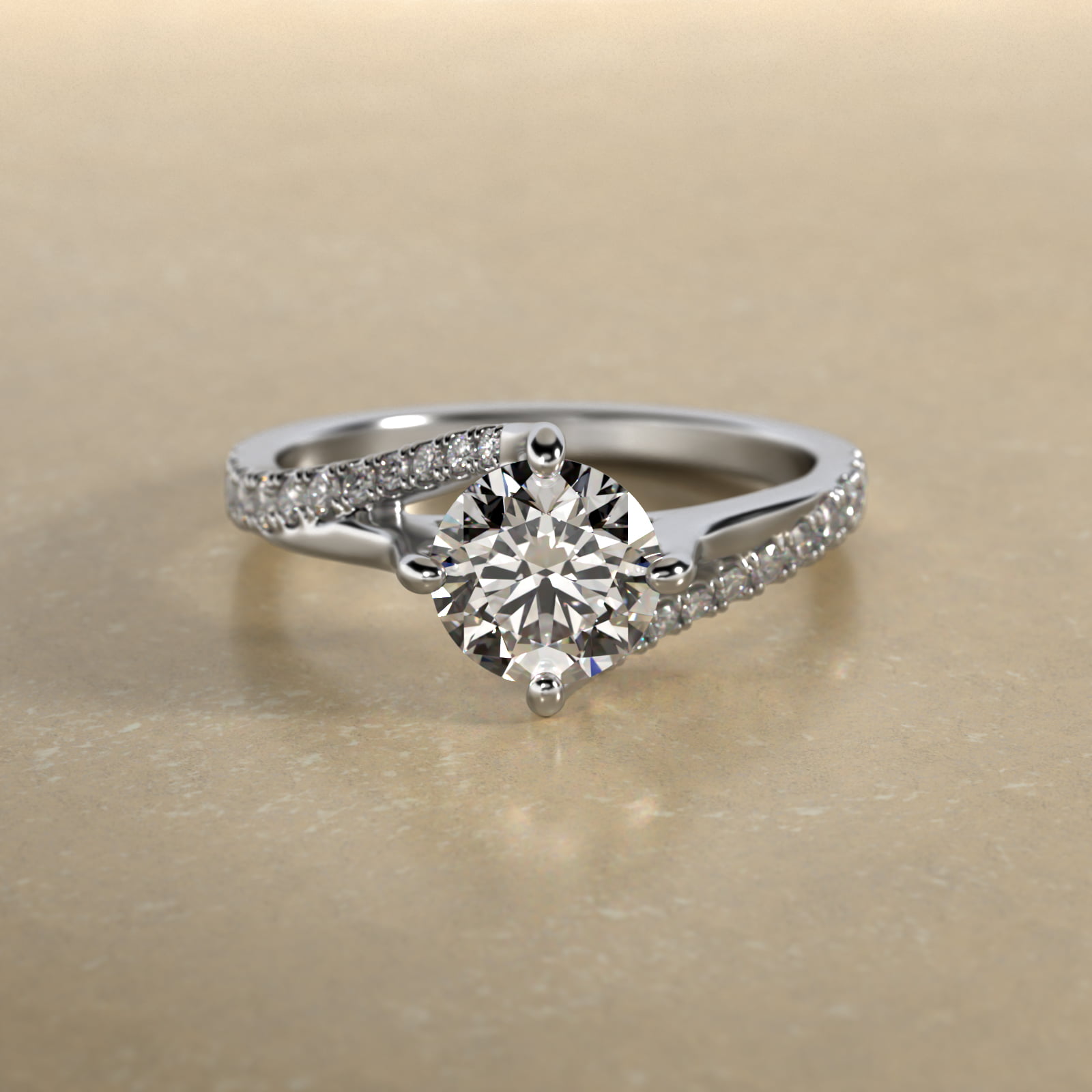 Bypass Pavé Kite-Set Diamond Engagement Ring In 14K White Gold
