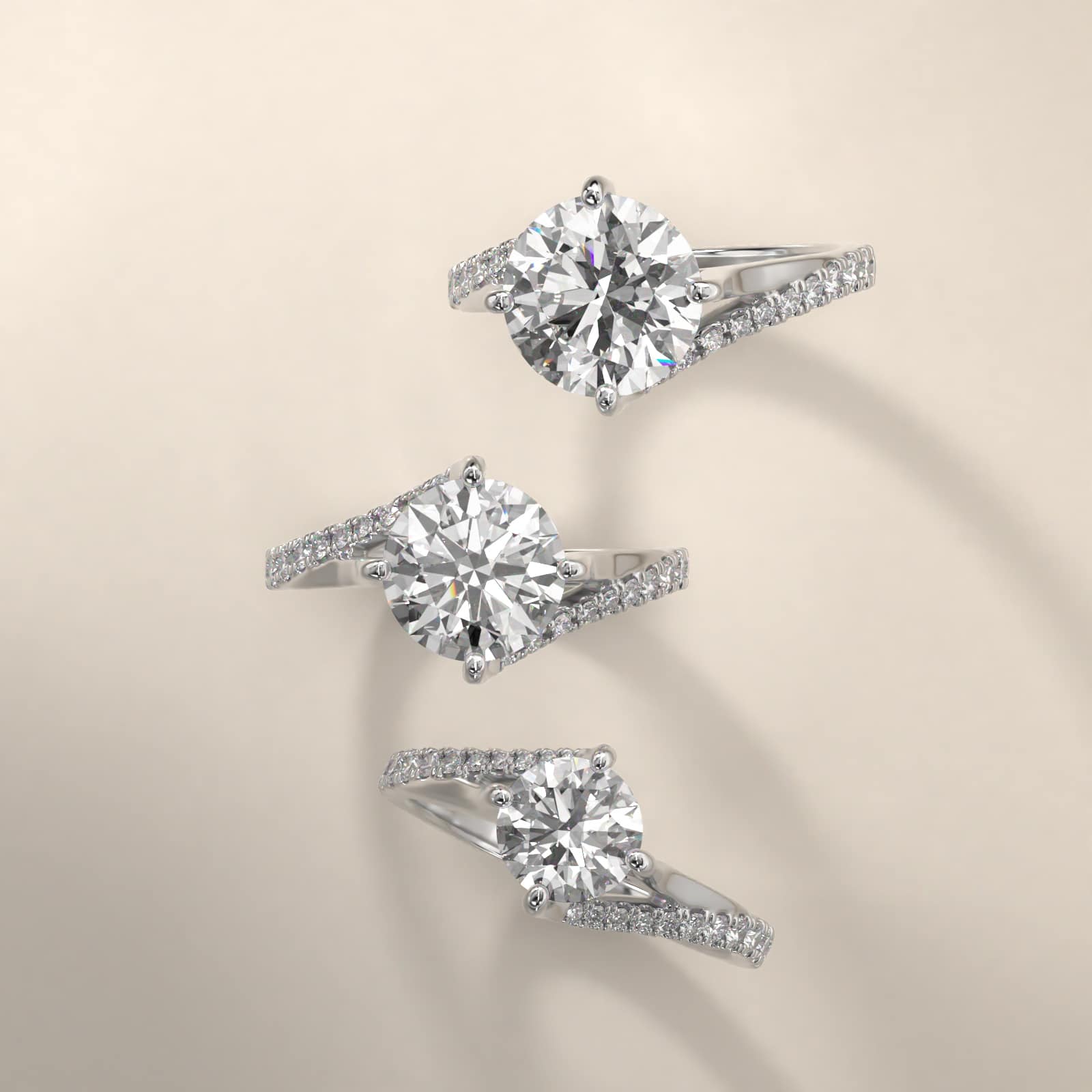 Bypass Pavé Kite-Set Diamond Engagement Ring In 14K White Gold