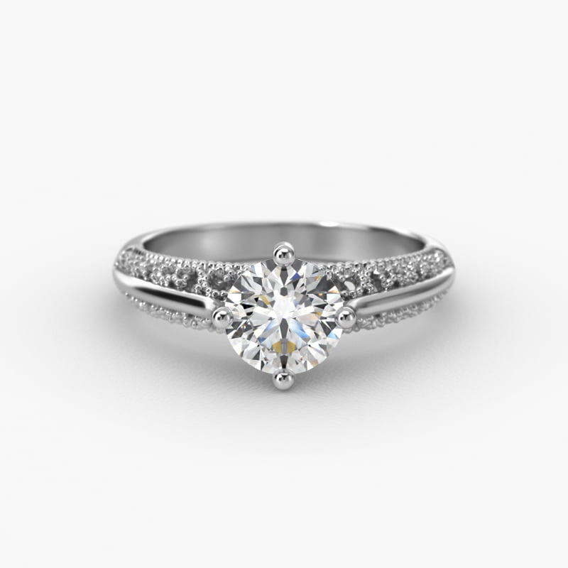 Beaded Filigree Cathedral Kite-Set Vintage-Style Engagement Ring In Platinum