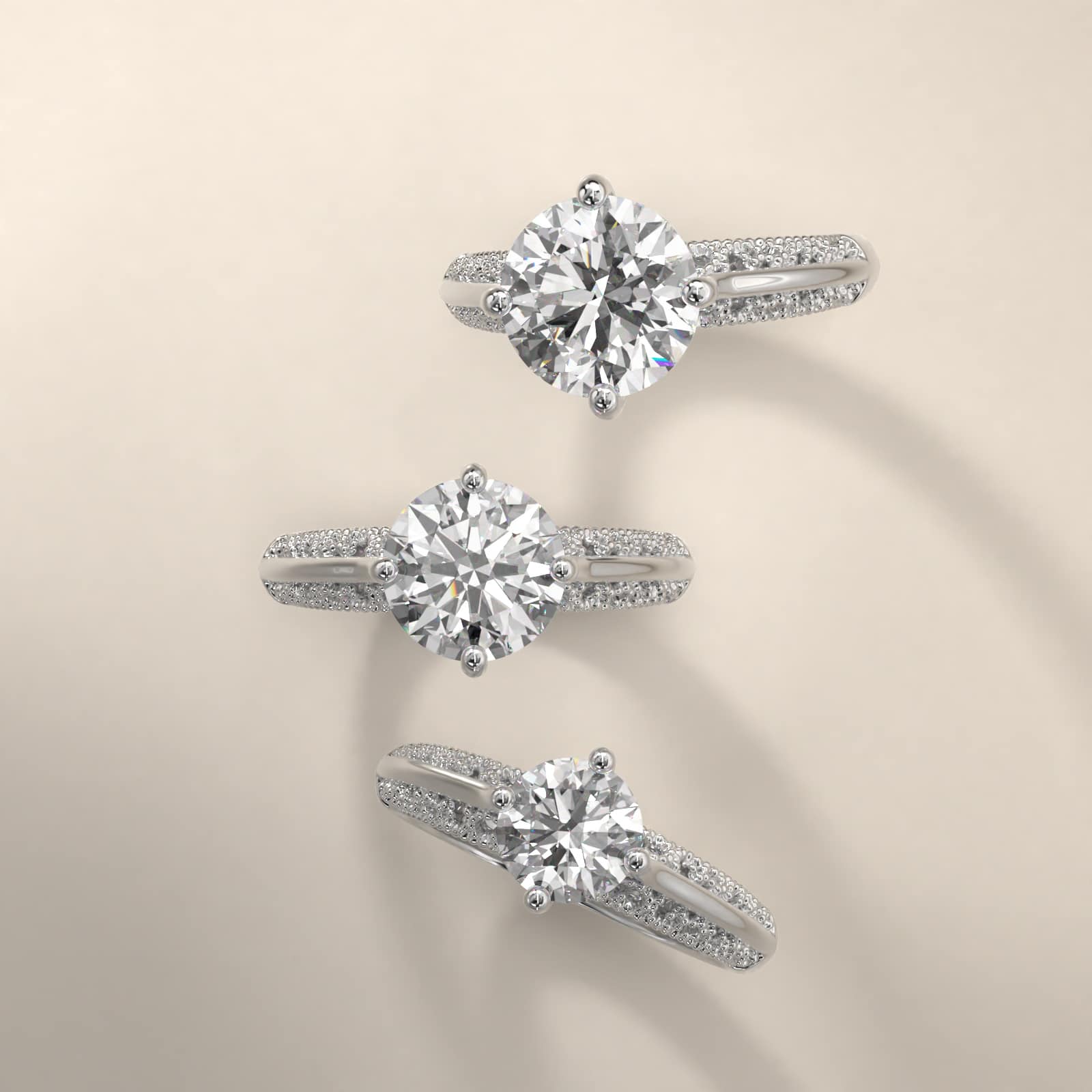 Beaded Filigree Cathedral Kite-Set Vintage-Style Engagement Ring In 14K White Gold