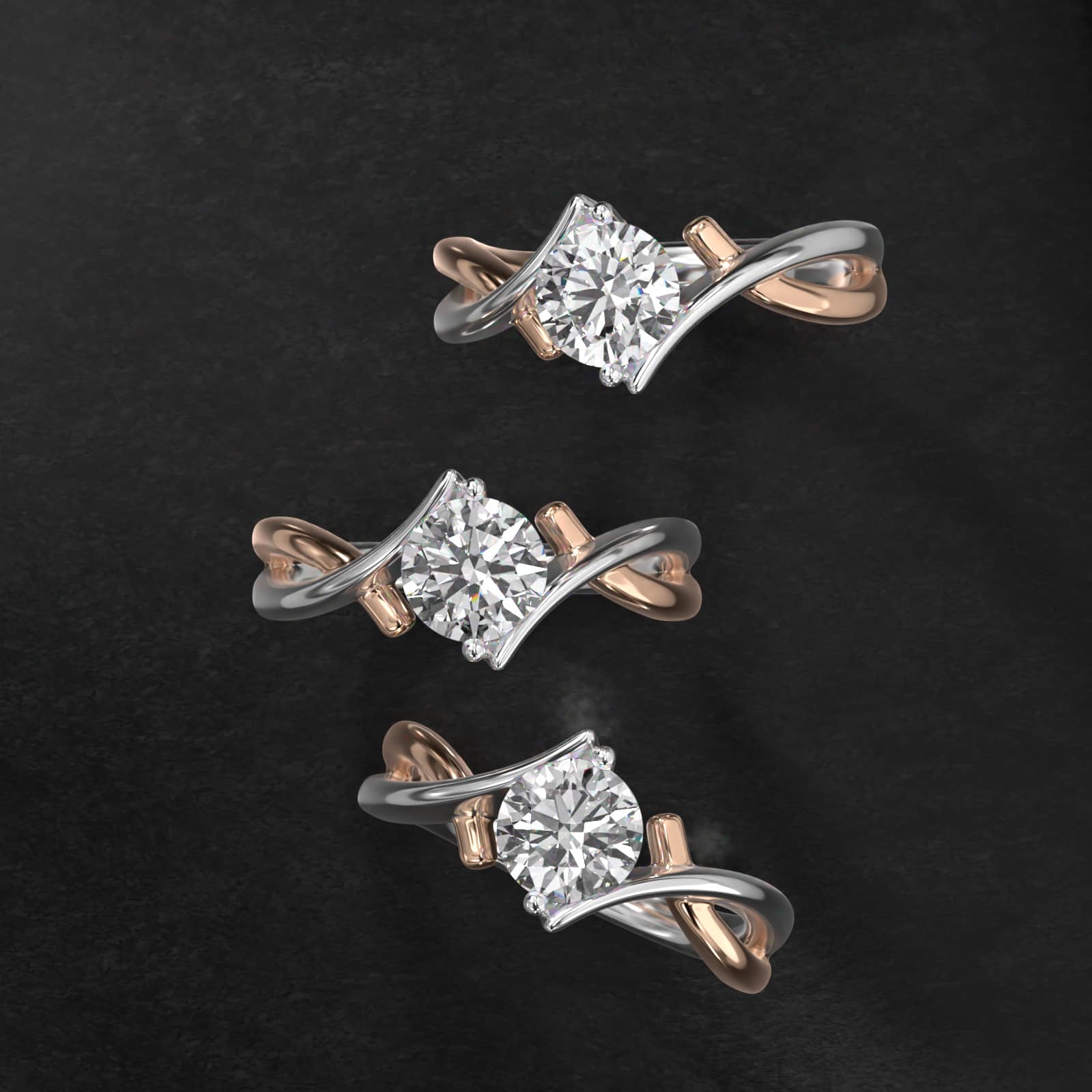 14K Gold Two Tone Ribbon Bypass Solitaire Engagement Ring