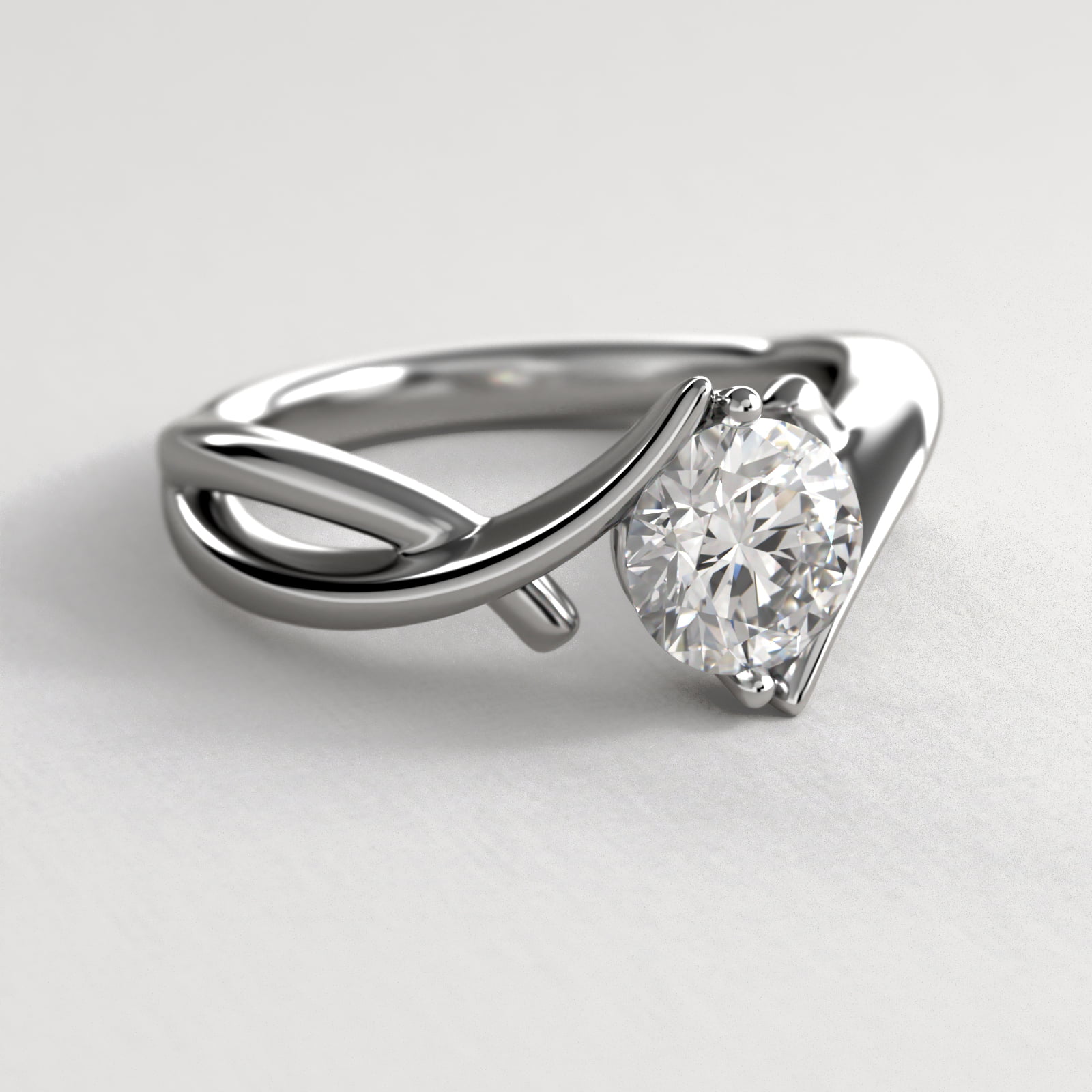 Platinum Ribbon Bypass Solitaire Engagement Ring