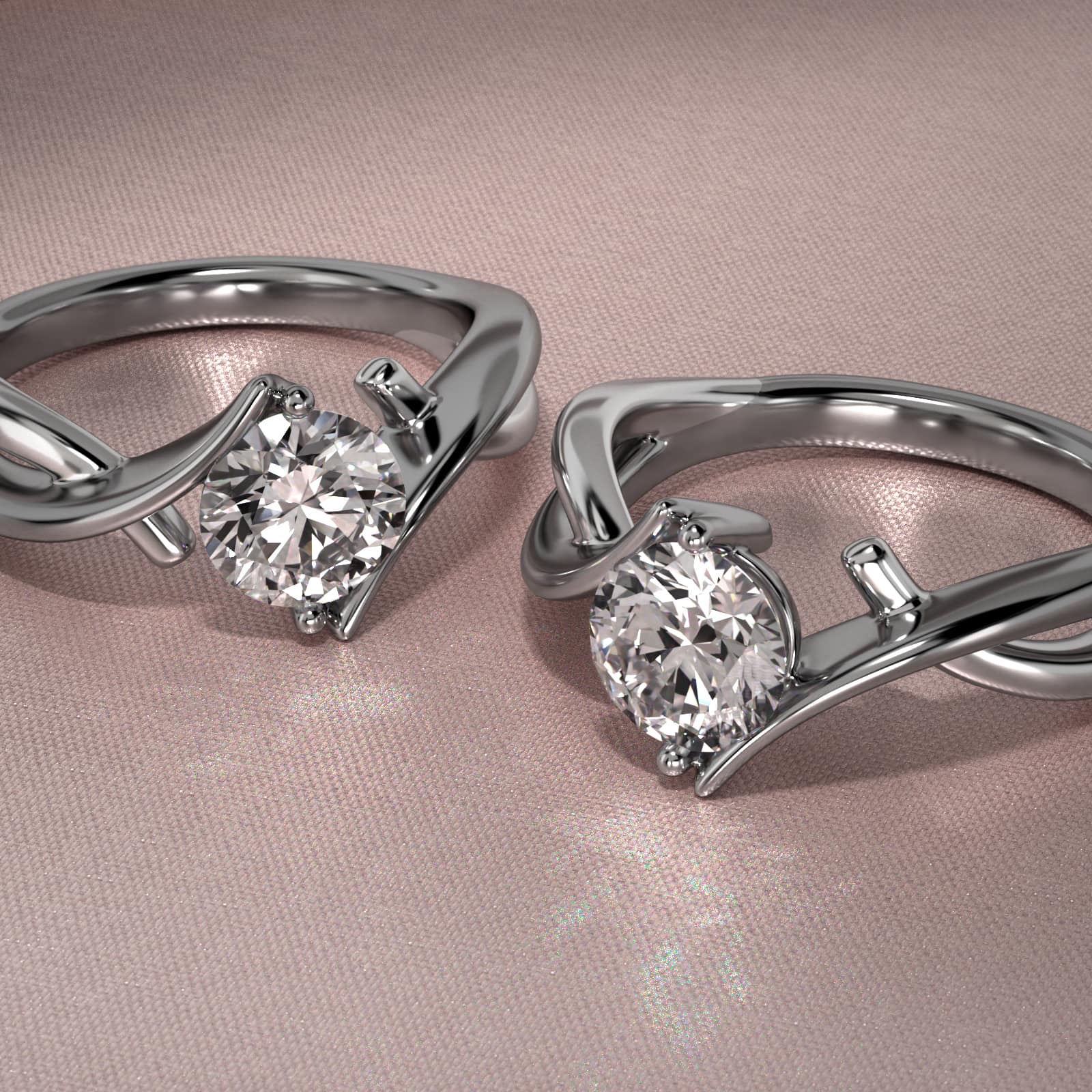 Platinum Ribbon Bypass Solitaire Engagement Ring