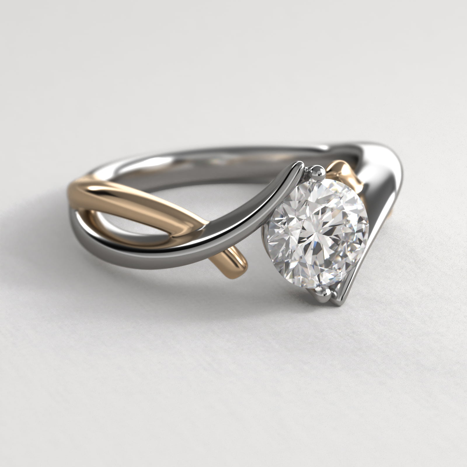 14K Gold Two Tone Ribbon Bypass Solitaire Engagement Ring