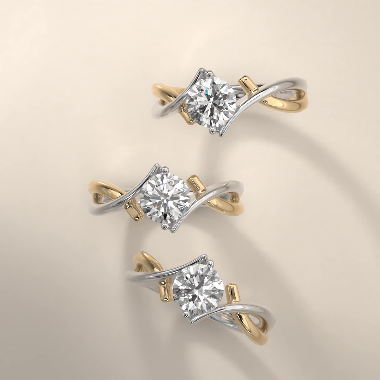 14K Gold Two Tone Ribbon Bypass Solitaire Engagement Ring