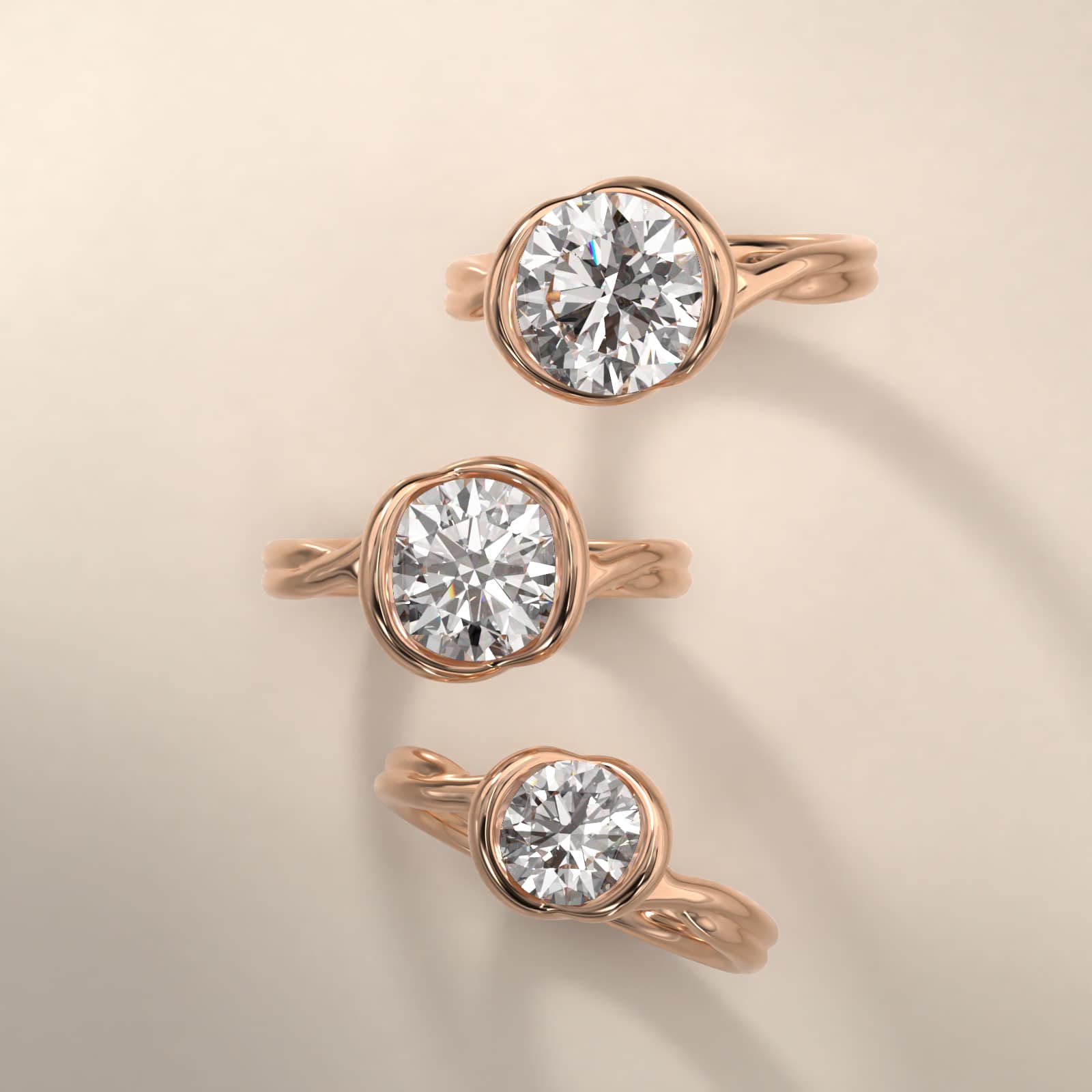 Half Bezel Knot Solitaire Engagement Ring In 14K Rose Gold