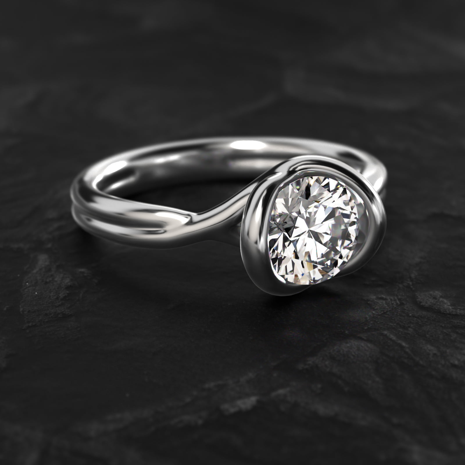 Half Bezel Knot Solitaire Engagement Ring In 14K White Gold