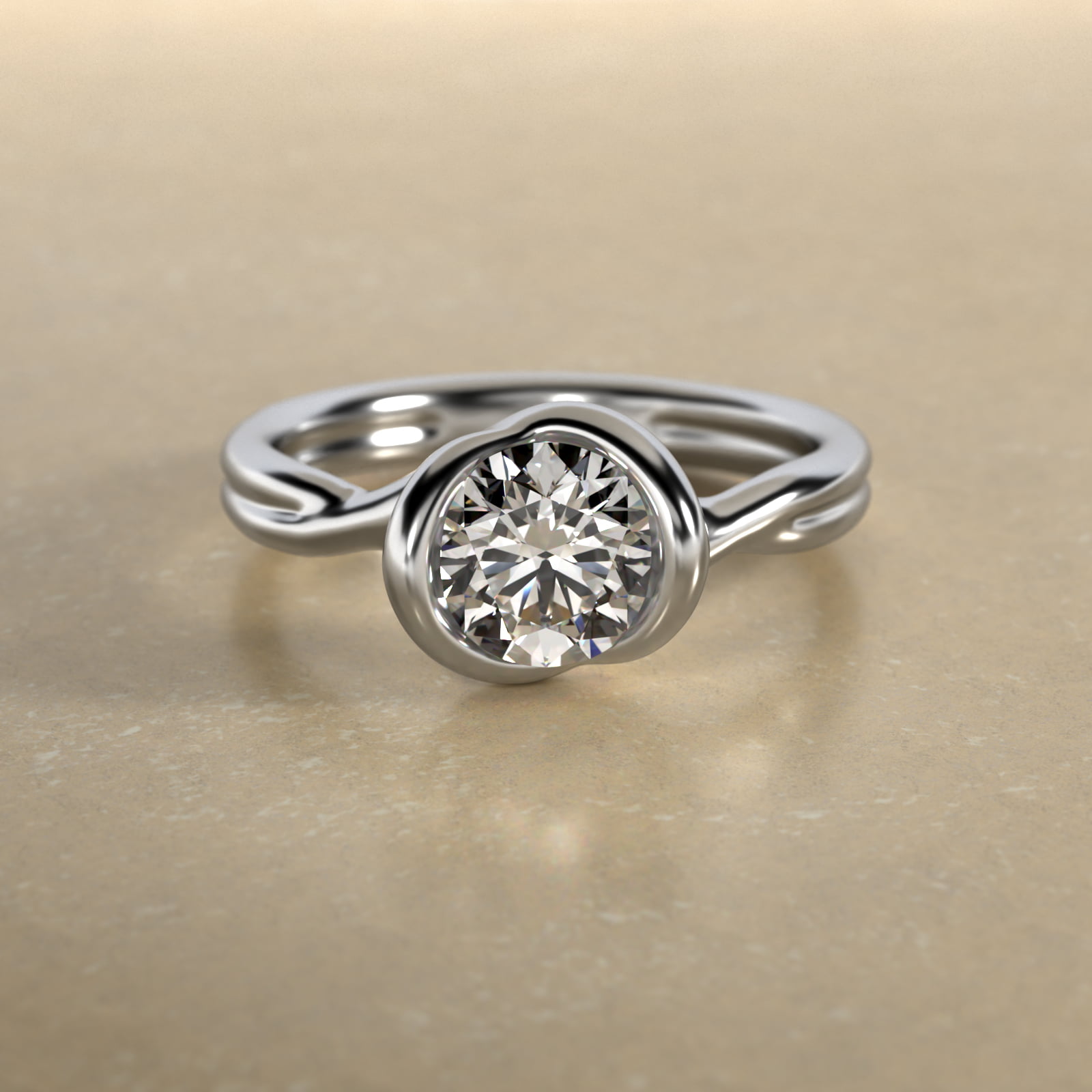 Half Bezel Knot Solitaire Engagement Ring In Platinum