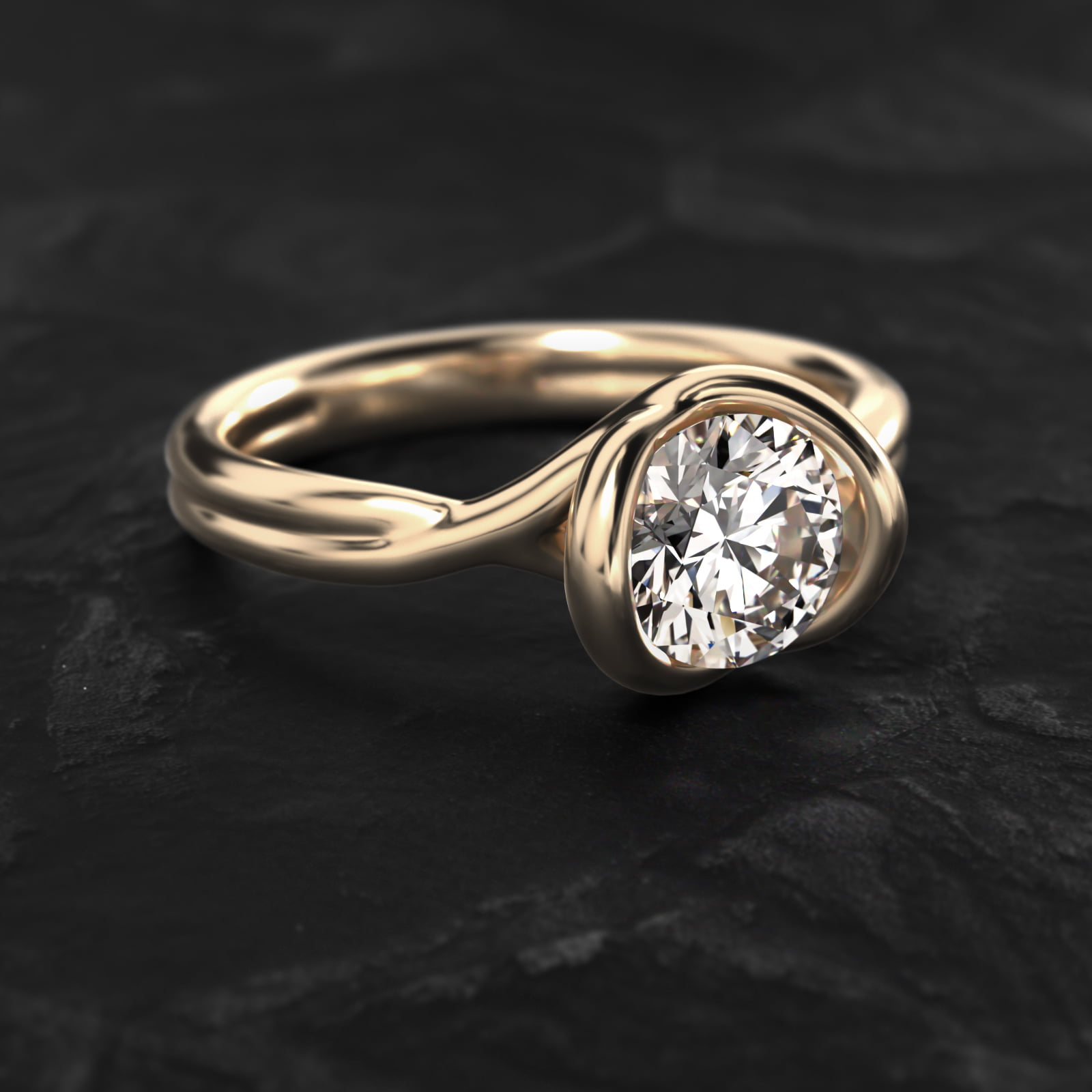 Half Bezel Knot Solitaire Engagement Ring In 18K Yellow Gold