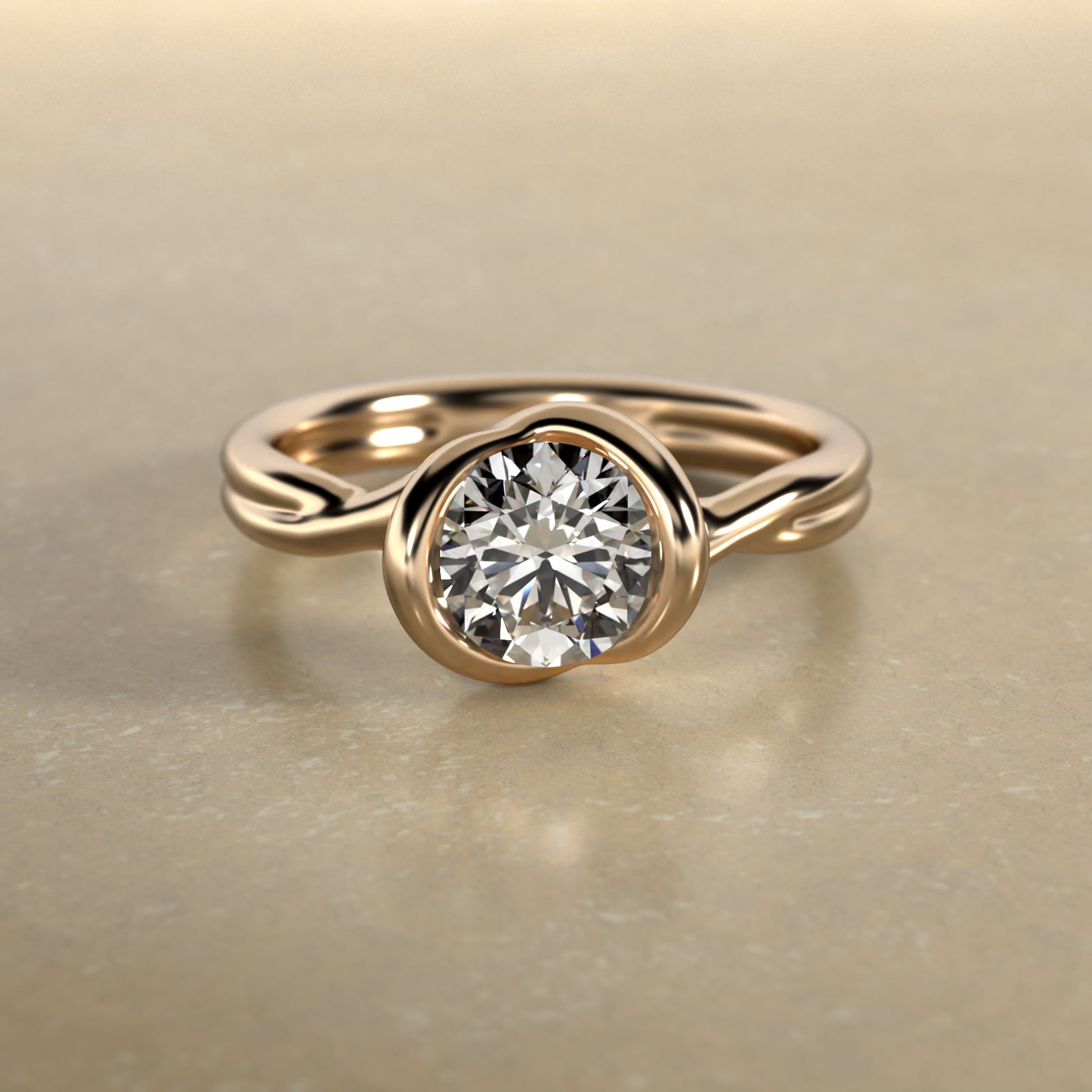 Half Bezel Knot Solitaire Engagement Ring In 14K Yellow Gold