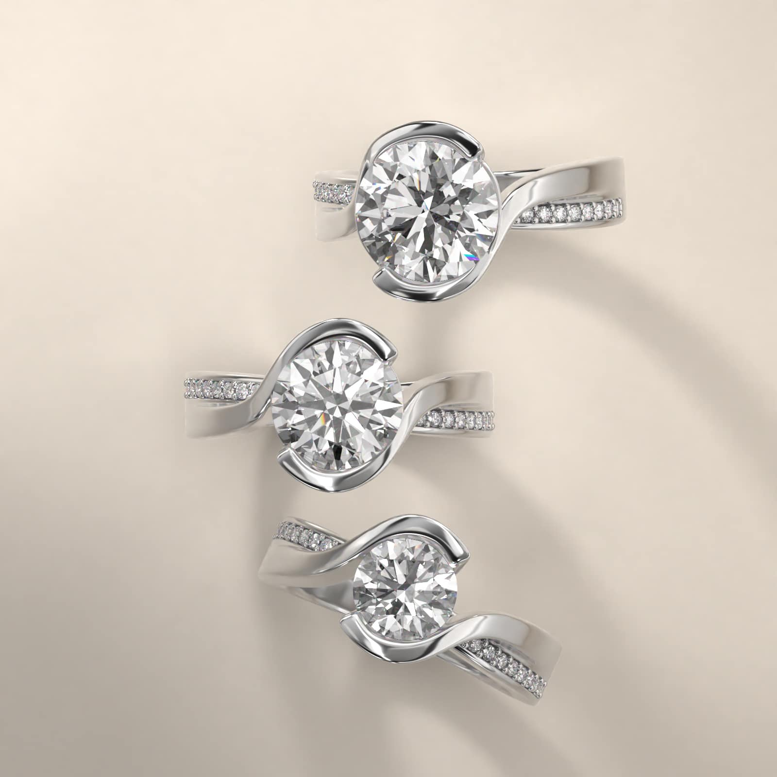 Intertwined Bypass Tension Engagement Ring In 14K White Gold