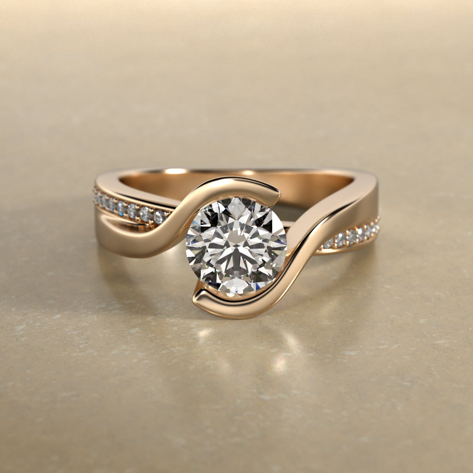 Intertwined Bypass Tension Engagement Ring In 14K Yellow Gold