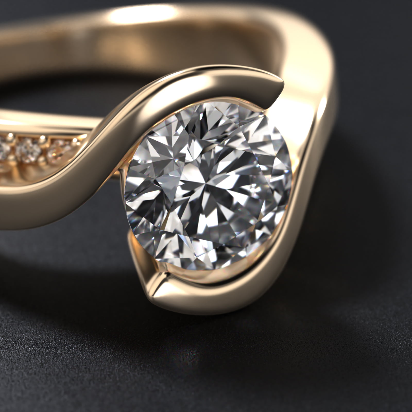 Intertwined Bypass Tension Engagement Ring In 14K Yellow Gold