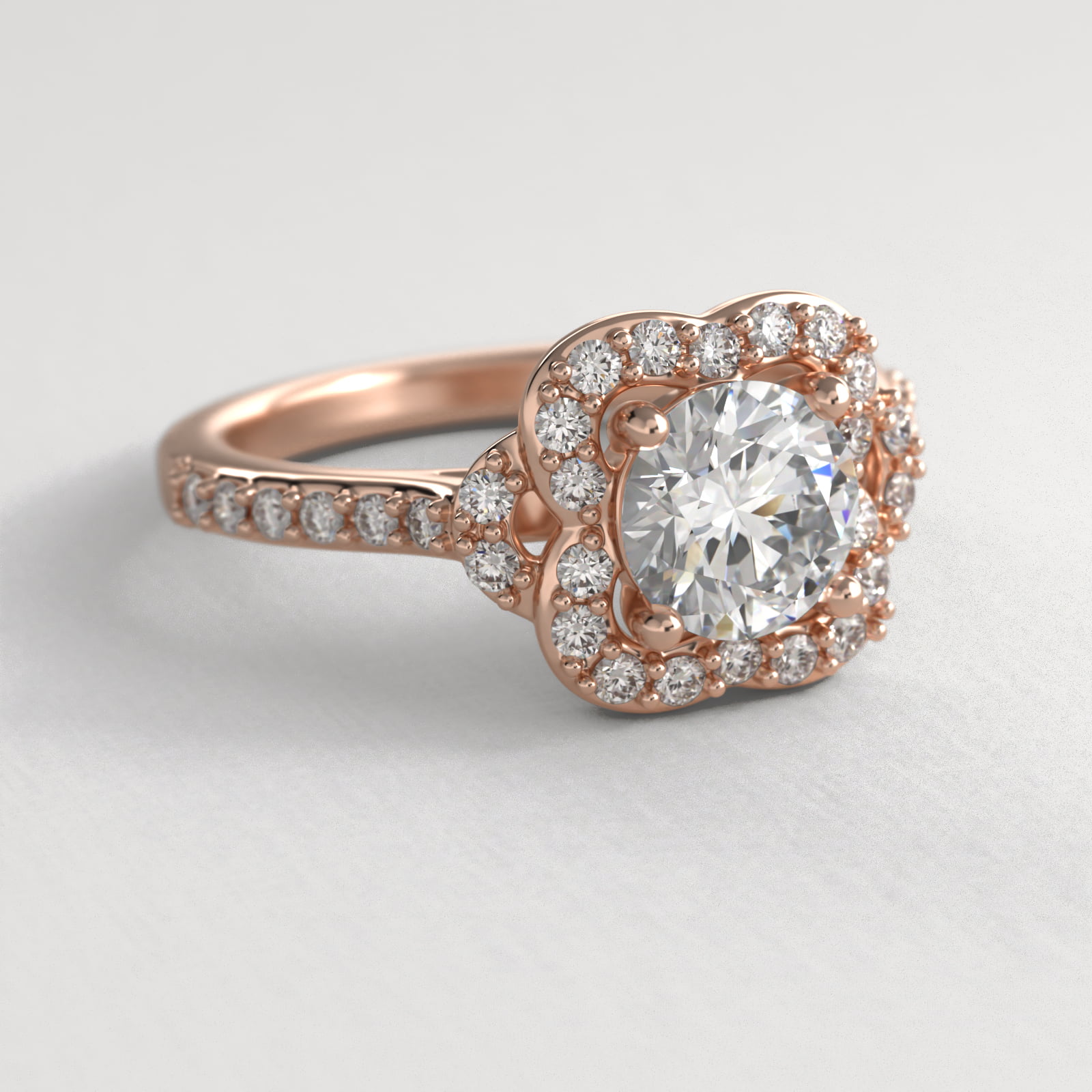 Pavé Clover Vintage-Style Engagement Ring In 14K Rose Gold