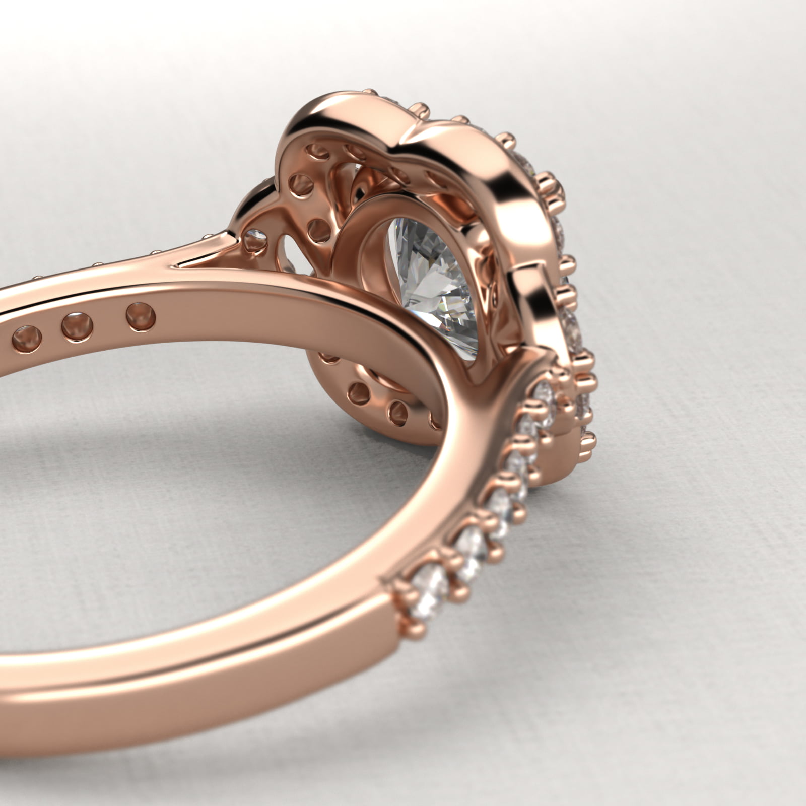 Pavé Clover Vintage-Style Engagement Ring In 14K Rose Gold