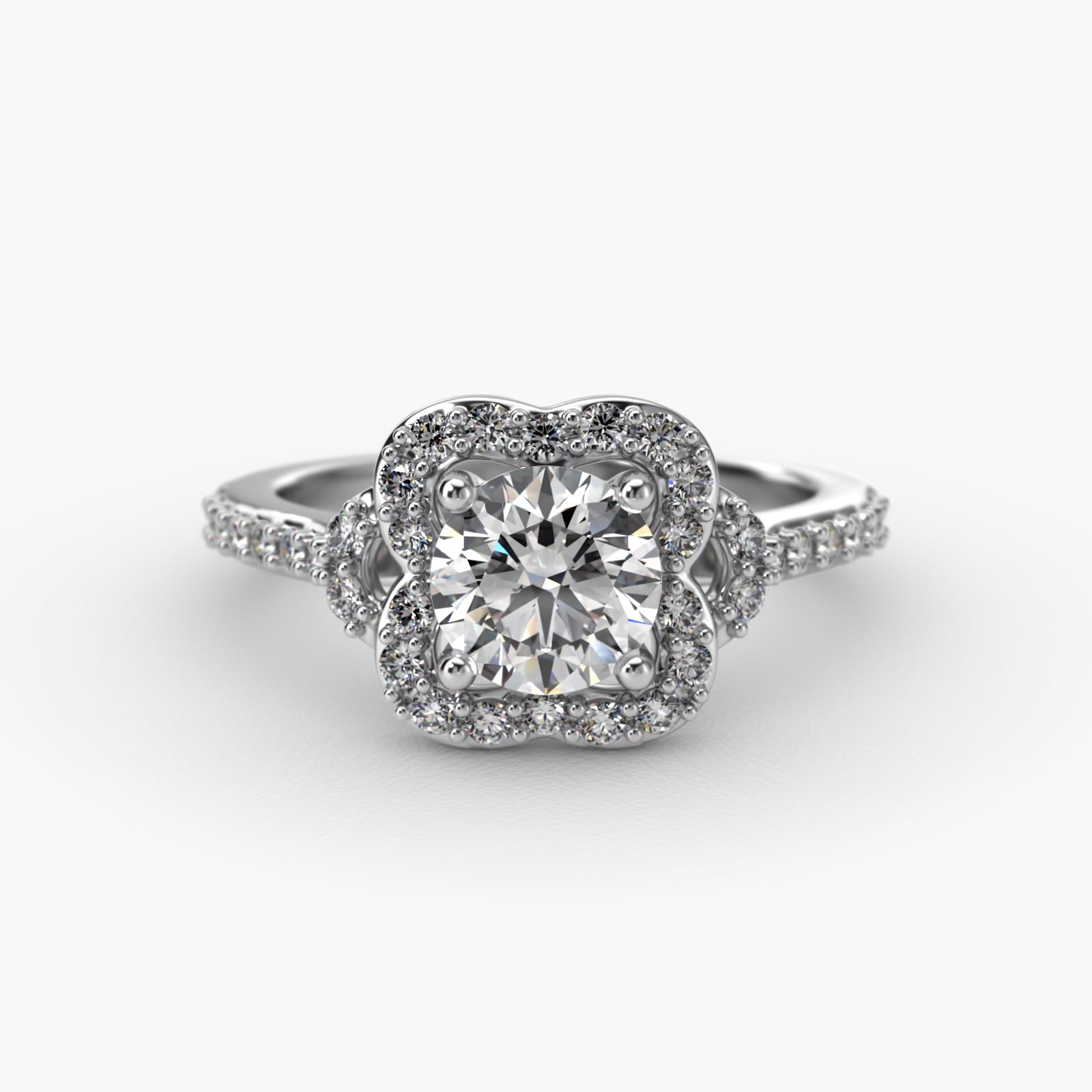 Pavé Clover Vintage-Style Engagement Ring In Platinum