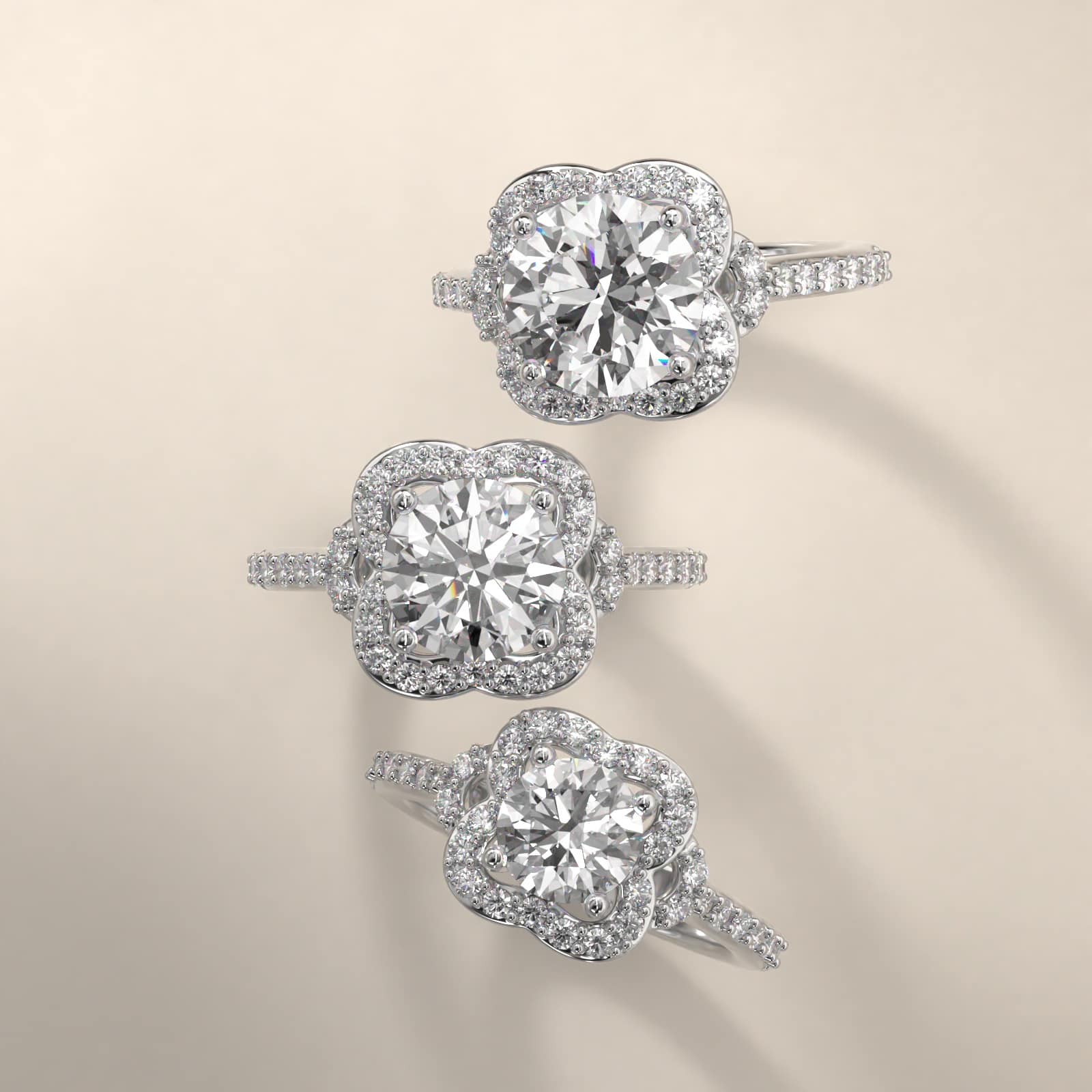Pavé Clover Vintage-Style Engagement Ring In Platinum