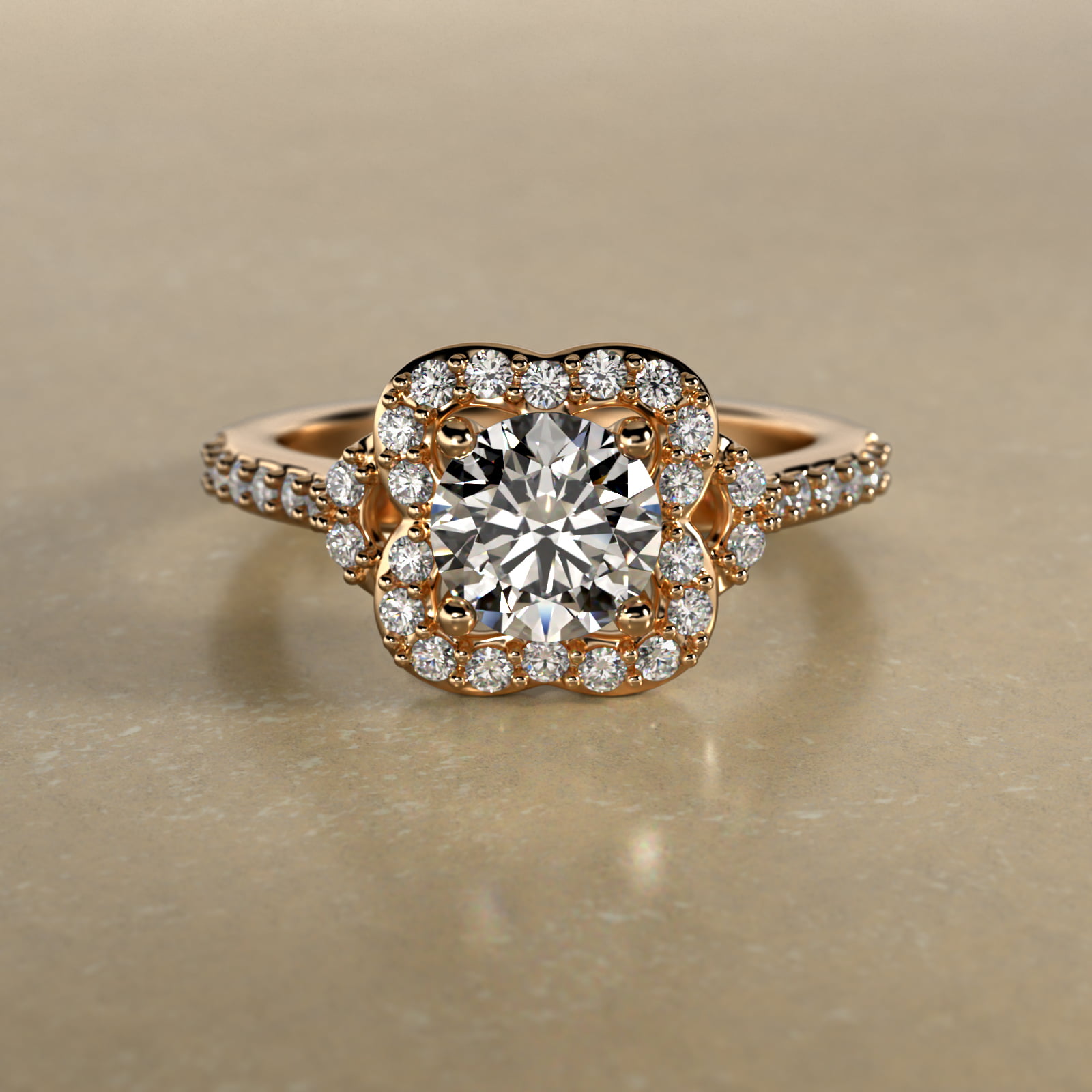 Pavé Clover Vintage-Style Engagement Ring In 18K Yellow Gold