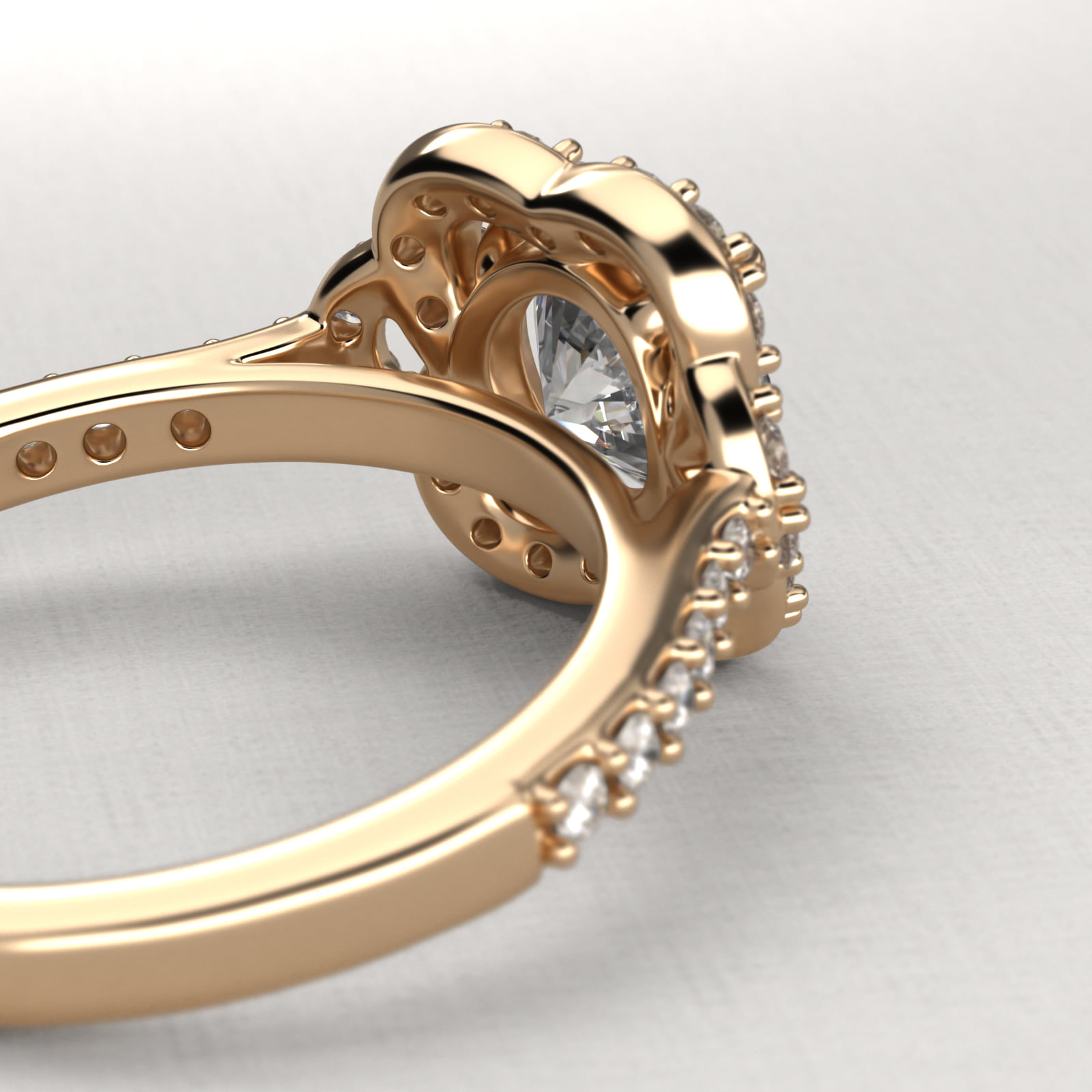 Pavé Clover Vintage-Style Engagement Ring In 14K Yellow Gold