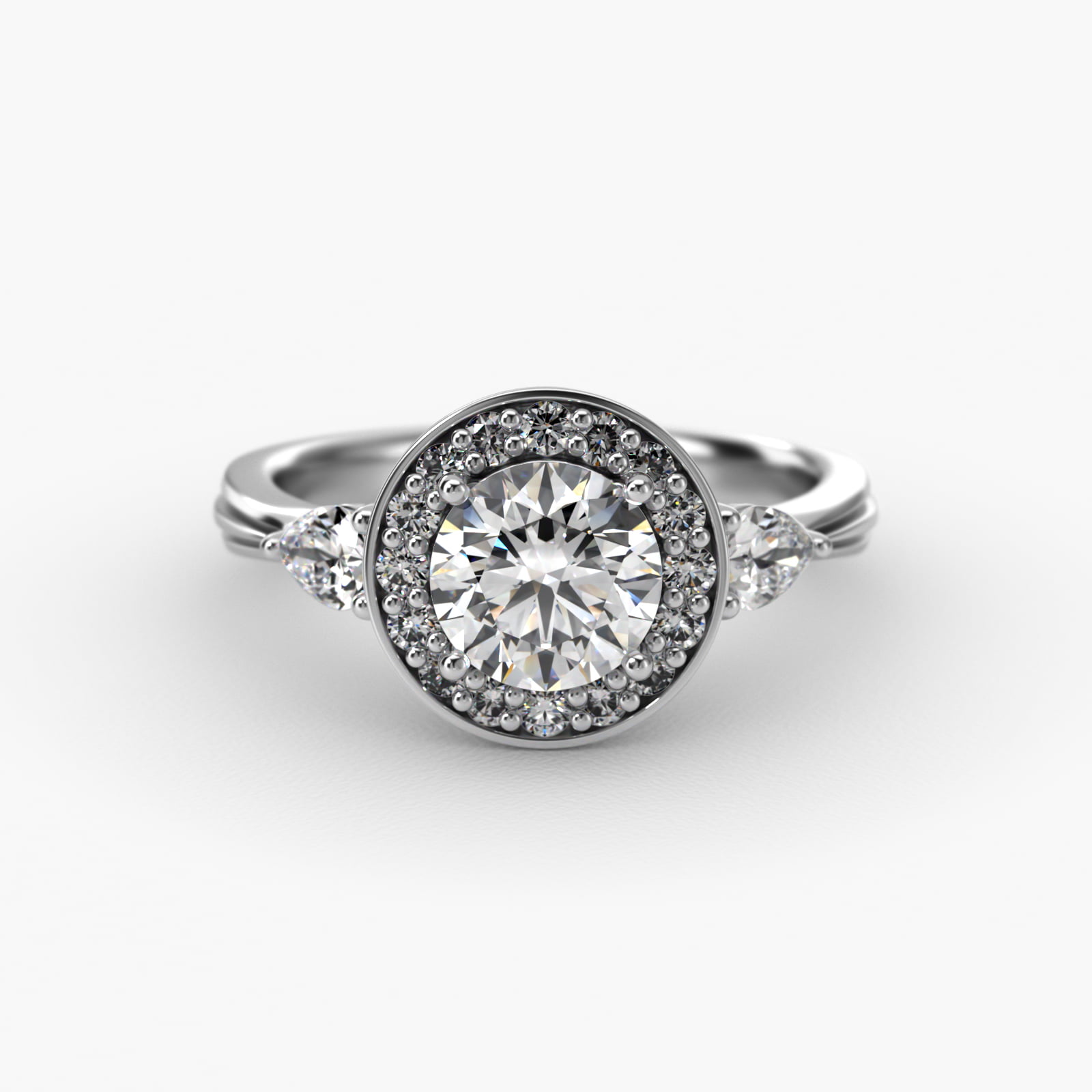 Pear Shape Side Stone Diamond Halo Engagement Ring In Platinum