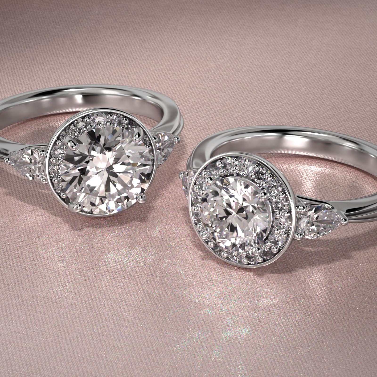 Pear Shape Side Stone Diamond Halo Engagement Ring In Platinum