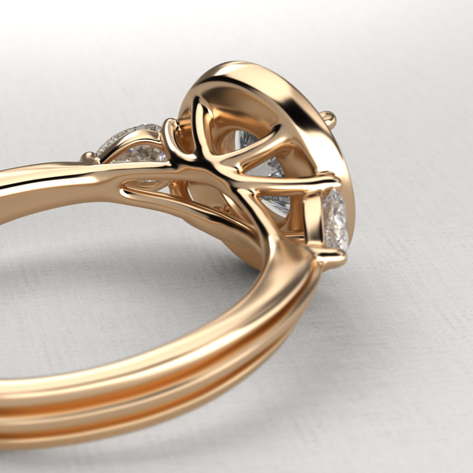 Pear Shape Side Stone Diamond Halo Engagement Ring In 14K Yellow Gold