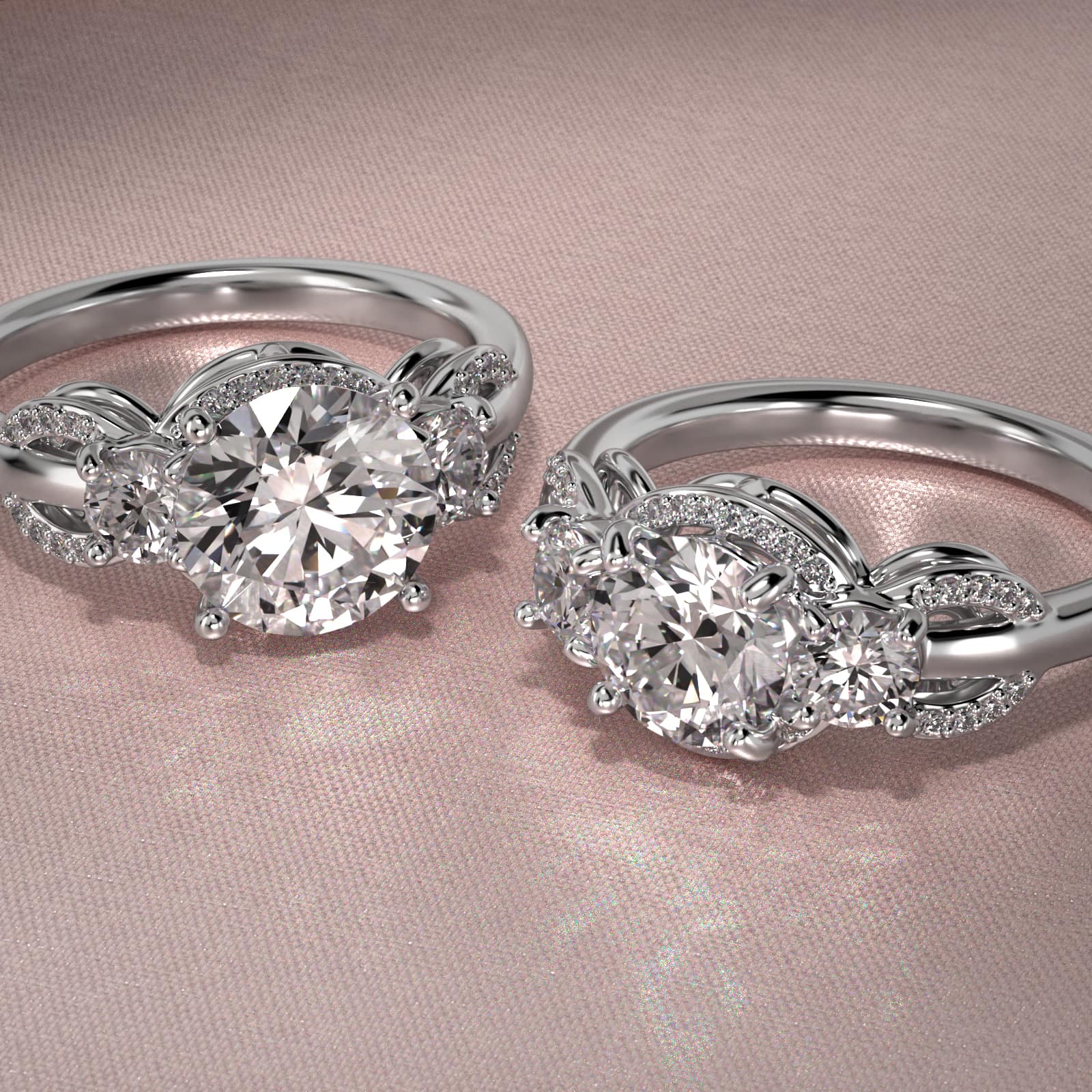 Pavé Silhouette Diamond Three Stone Engagement Ring In Platinum