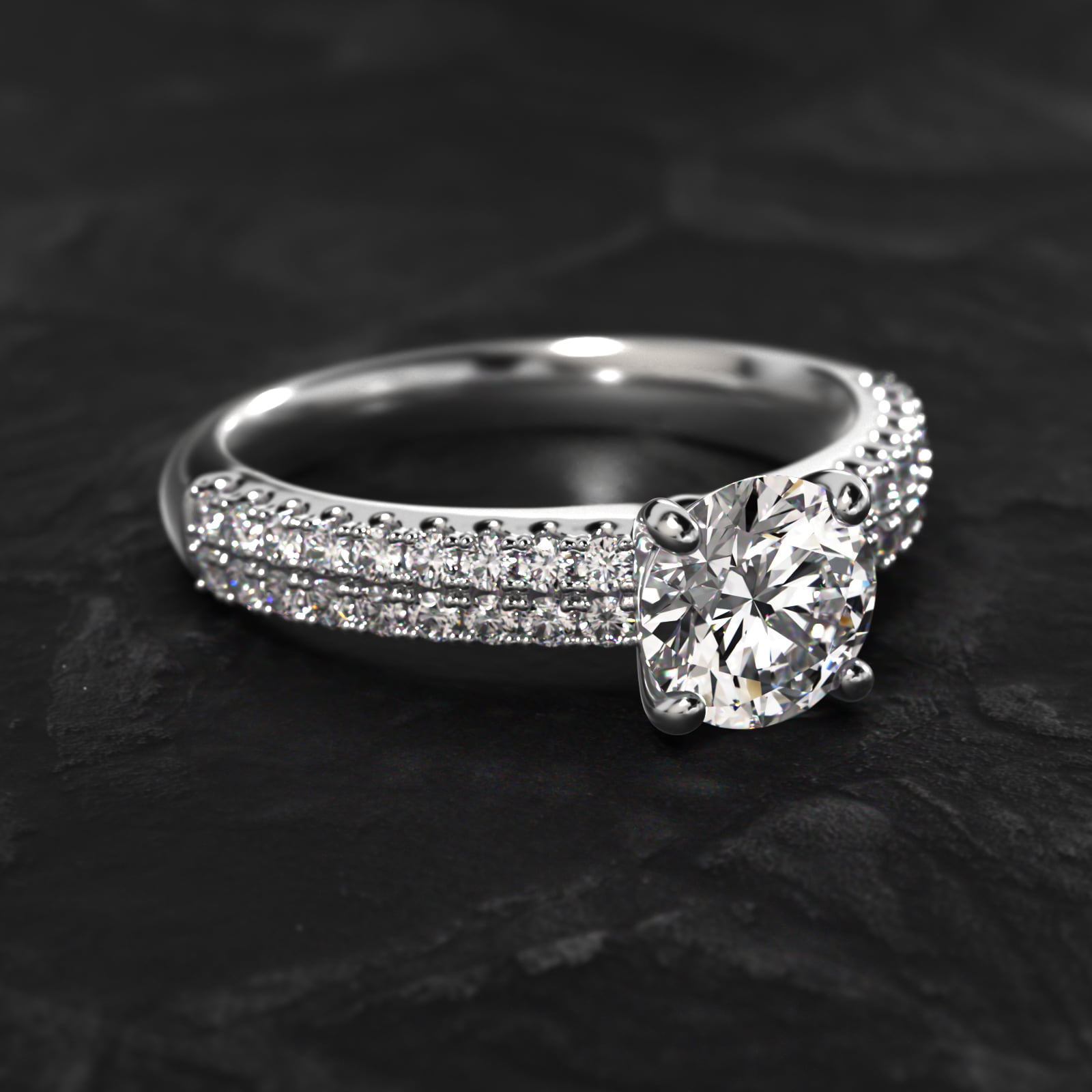 Two Row U Pavé Diamond Engagement Ring In Platinum