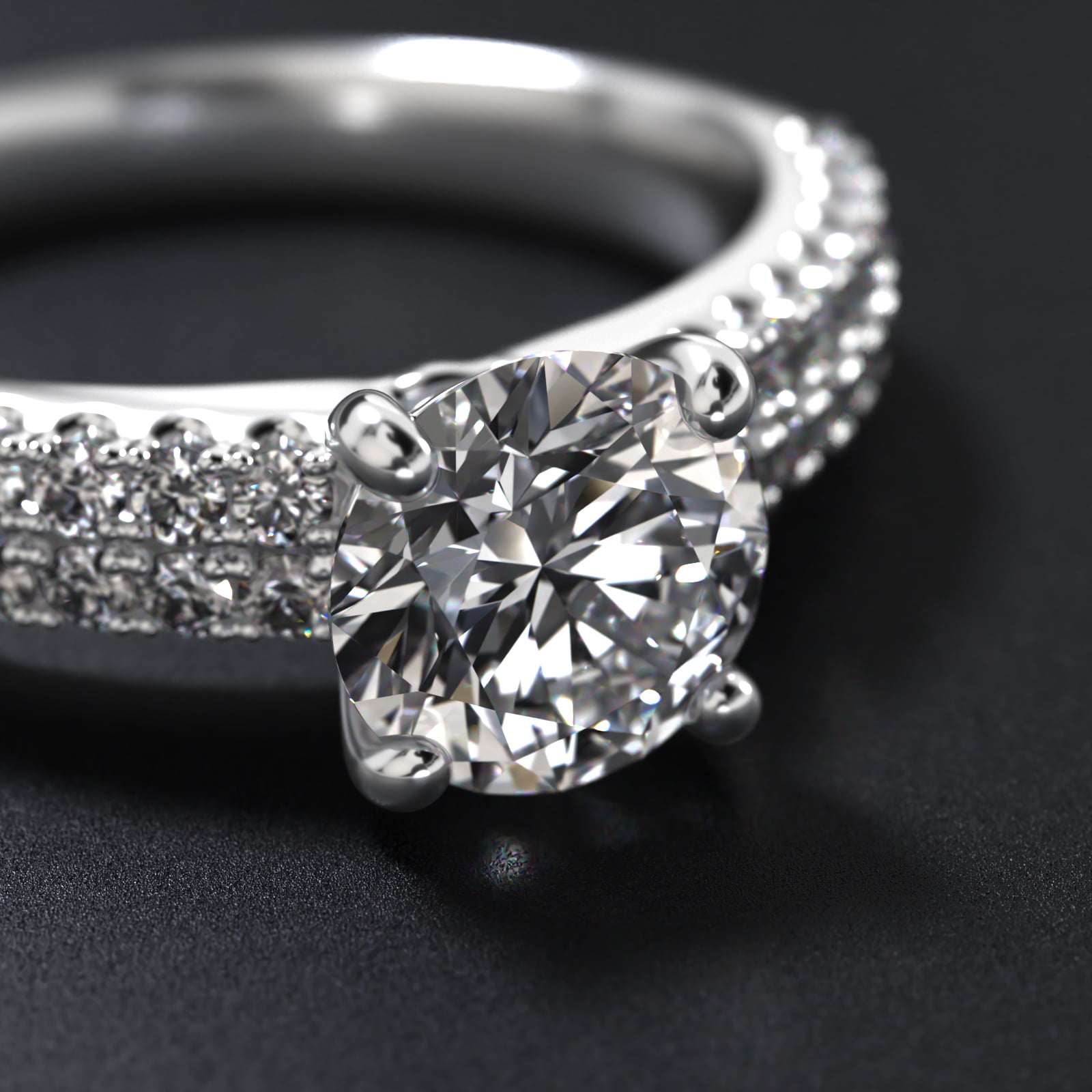Two Row U Pavé Diamond Engagement Ring In 18K White Gold-18076w