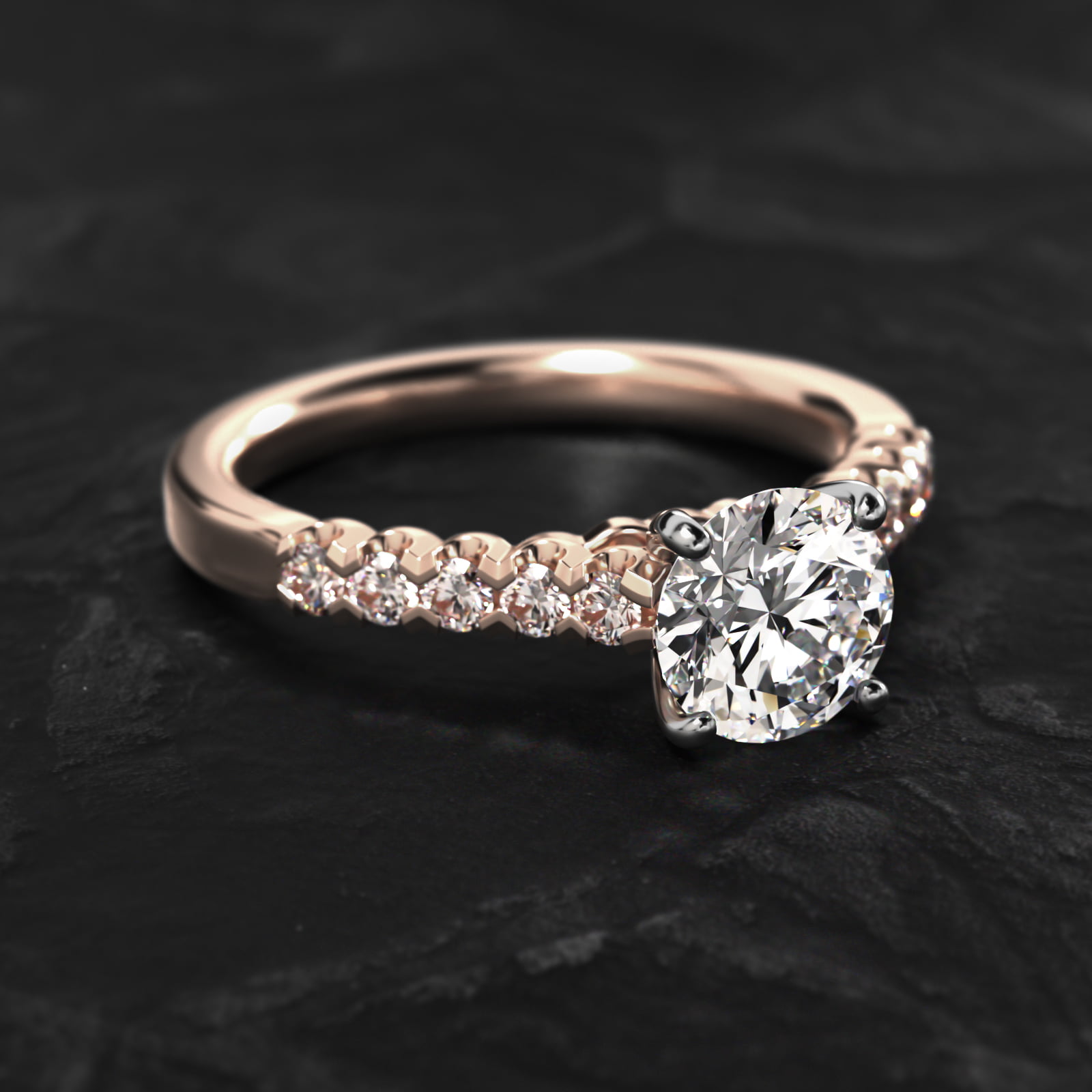 Fishtail Diamond Pavé Engagement Ring In 14K Rose Gold
