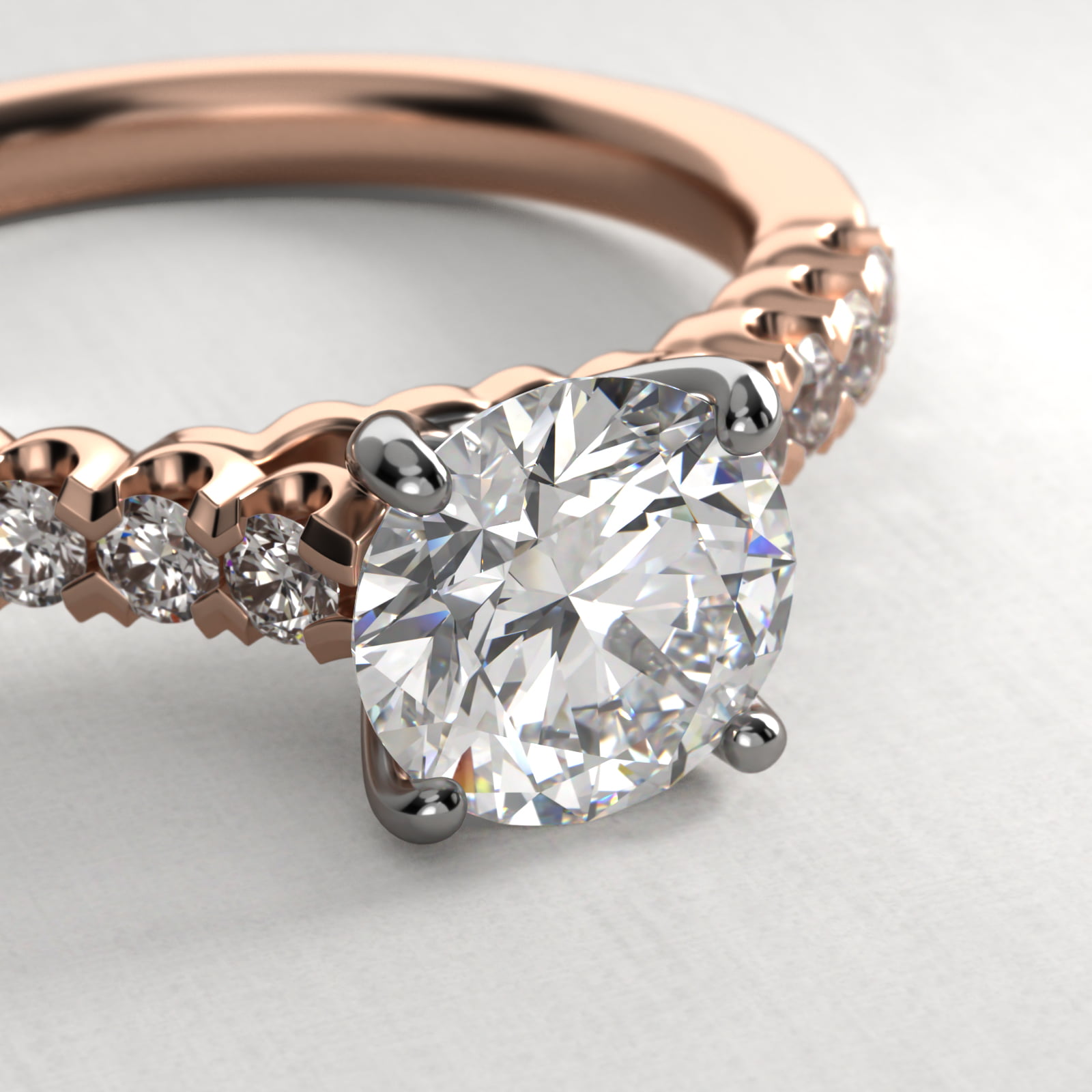 Fishtail Diamond Pavé Engagement Ring In 14K Rose Gold