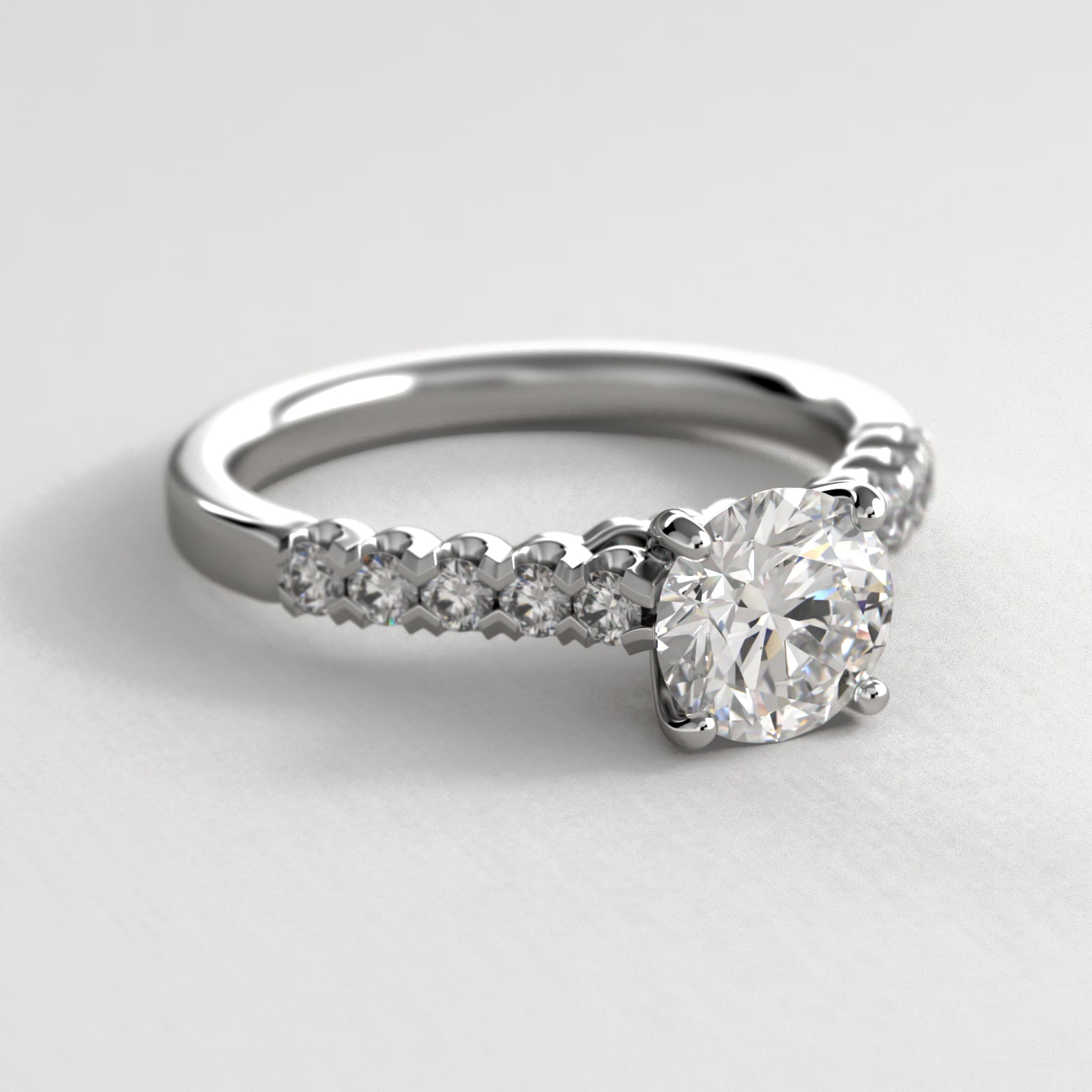 Fishtail Diamond Pavé Engagement Ring In 14K White Gold