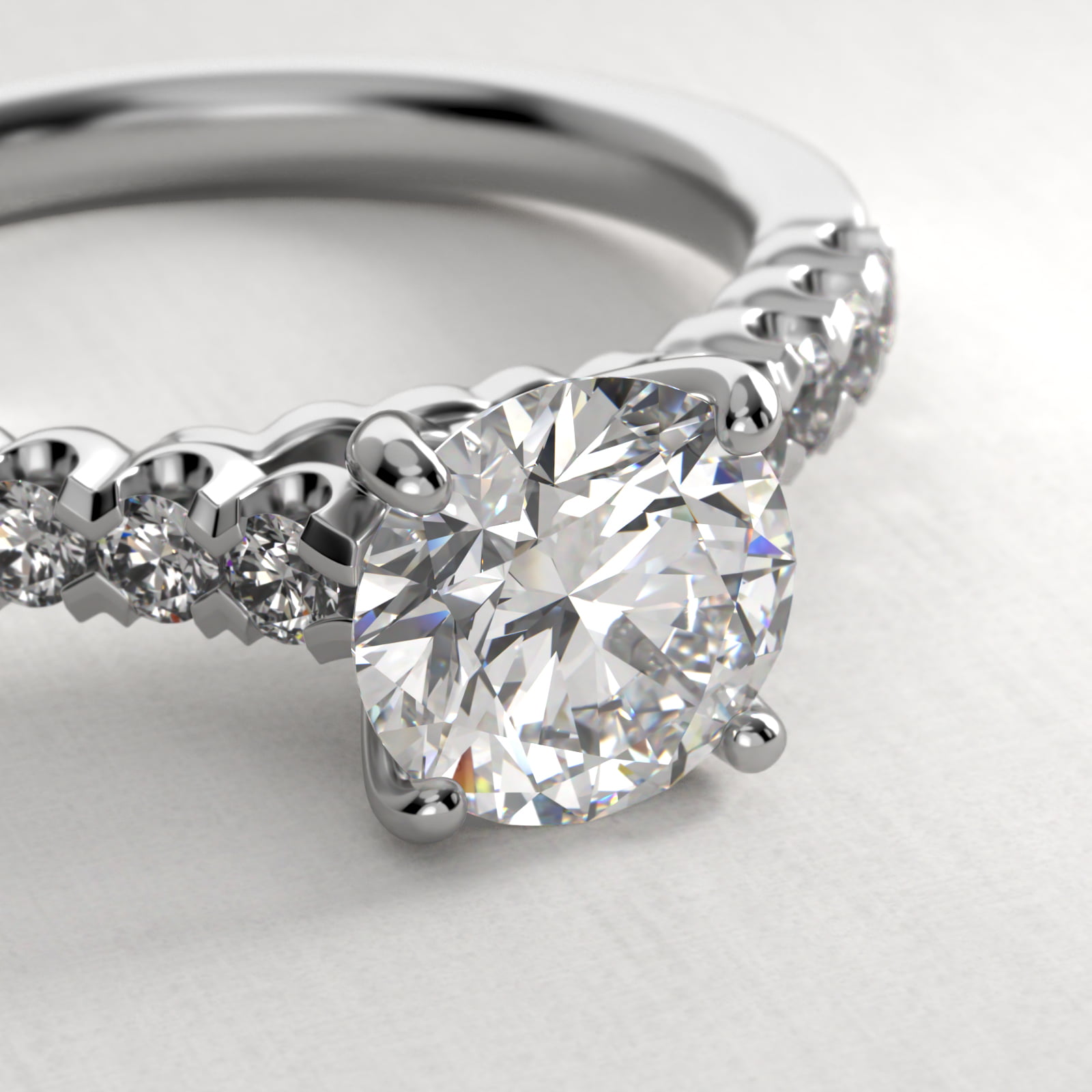 Fishtail Diamond Pavé Engagement Ring In 14K White Gold