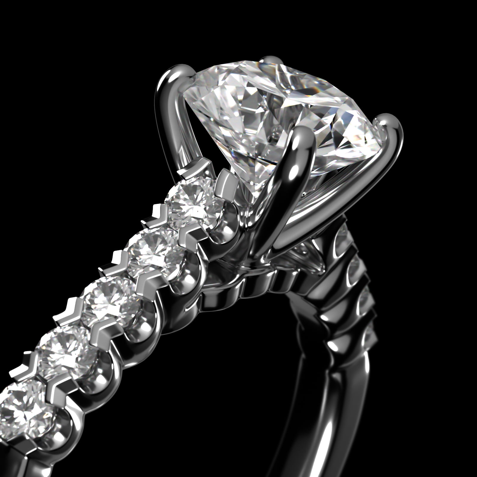 Fishtail Diamond Pavé Engagement Ring In Platinum