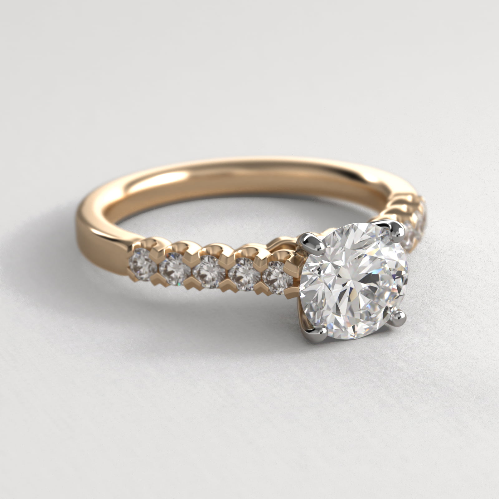 Fishtail Diamond Pavé Engagement Ring In 18K Yellow Gold