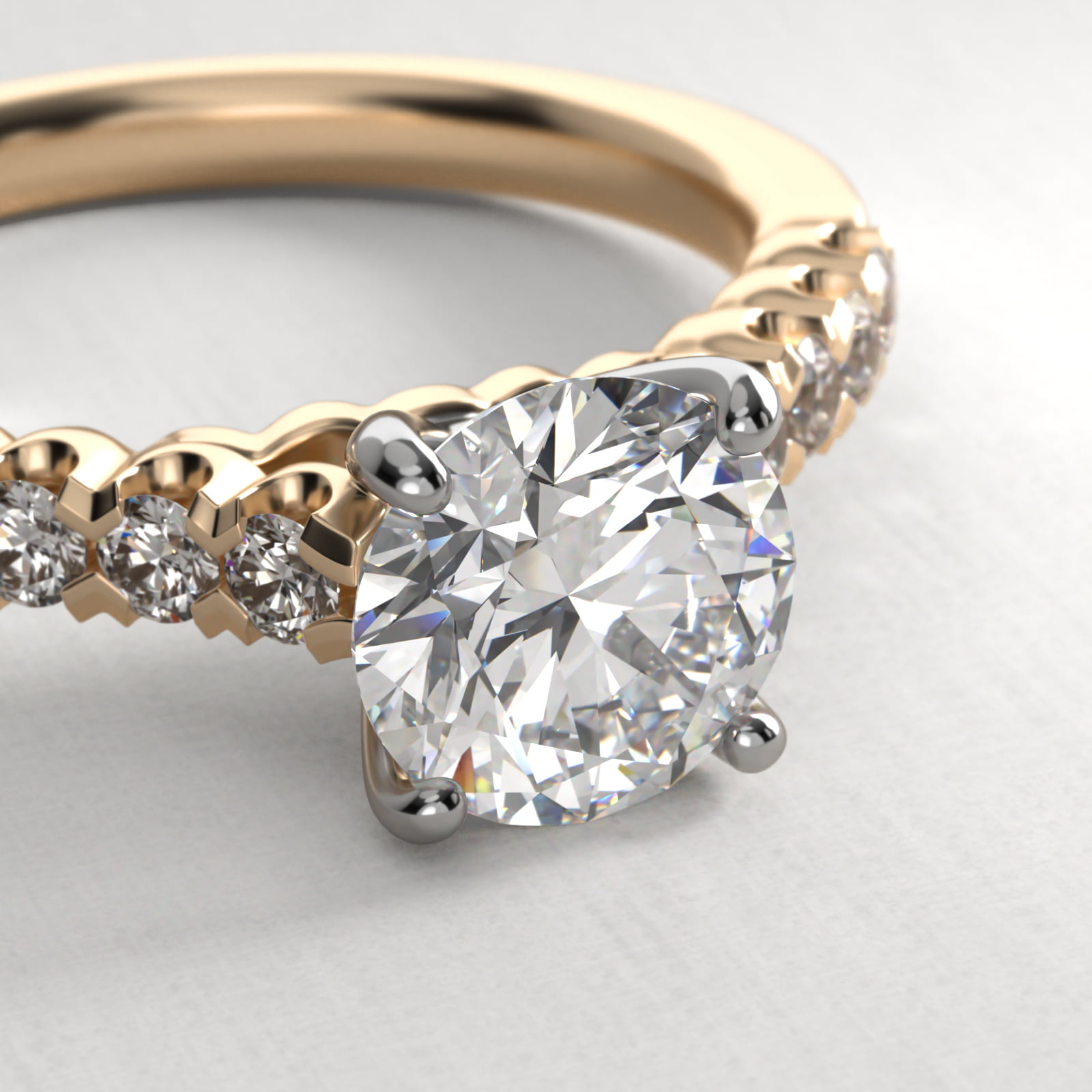 Fishtail Diamond Pavé Engagement Ring In 14K Yellow Gold