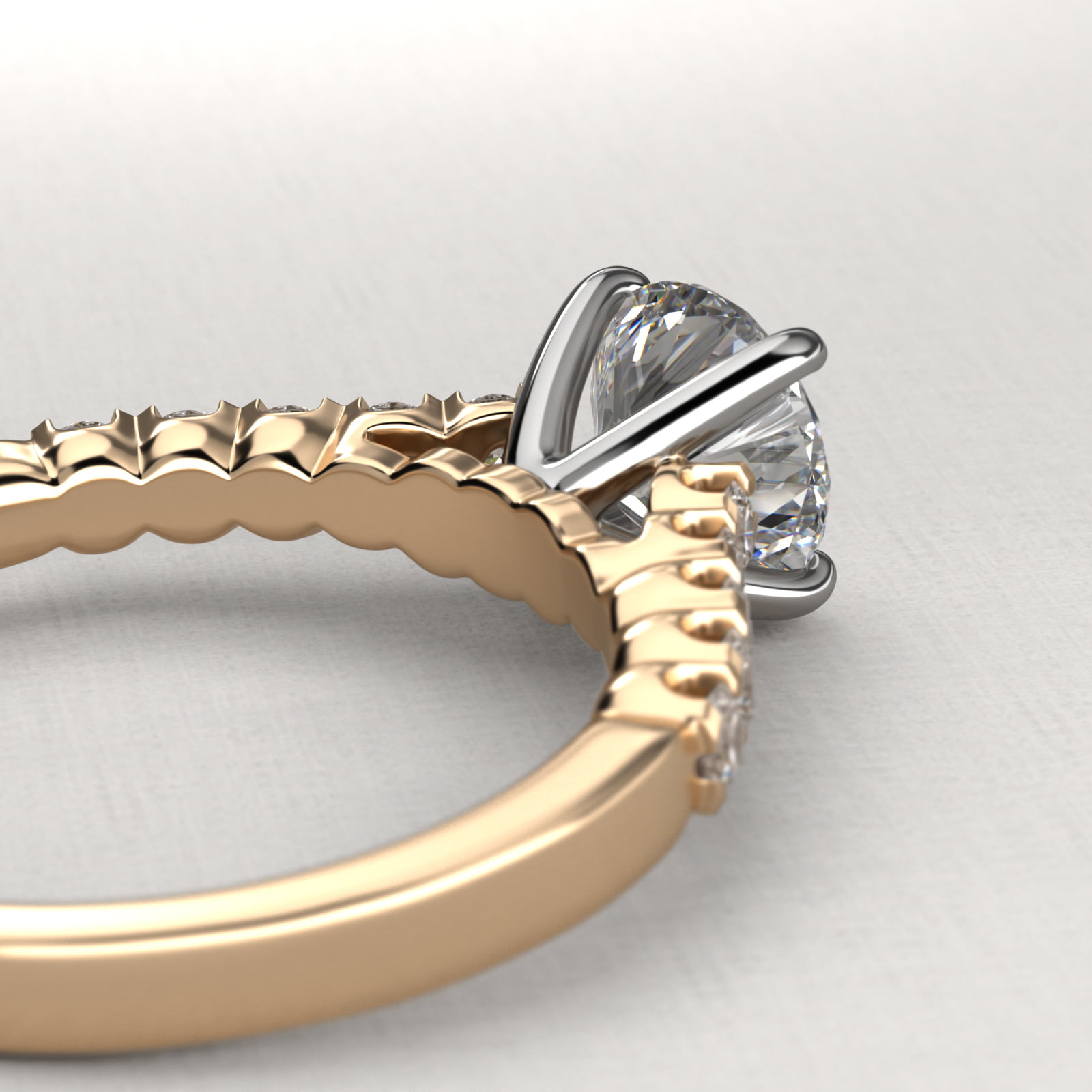 Fishtail Diamond Pavé Engagement Ring In 18K Yellow Gold