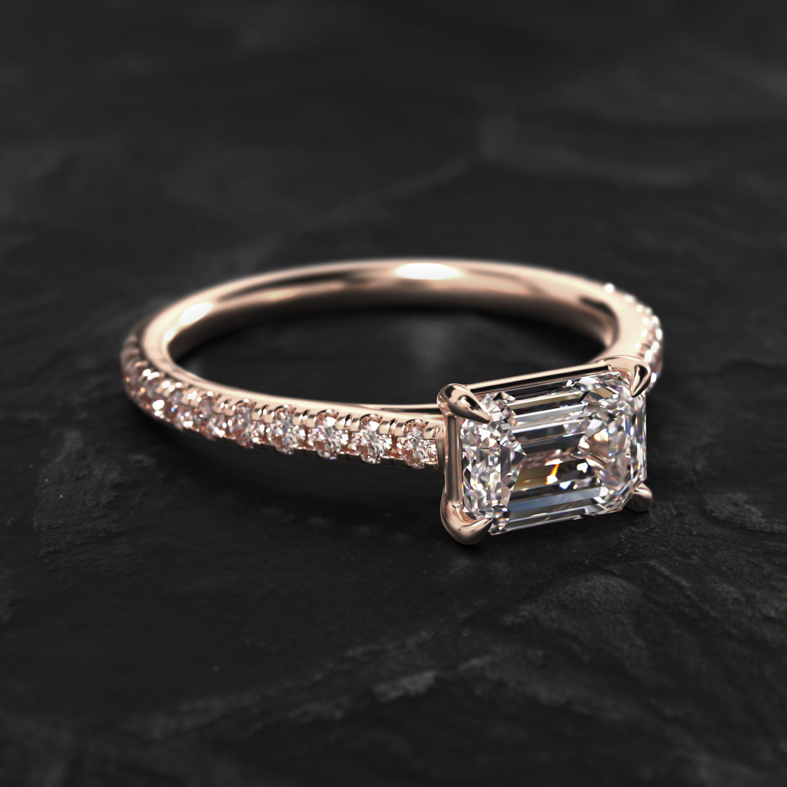East West Pavé Cathedral Diamond Engagement Ring In 14K Rose Gold