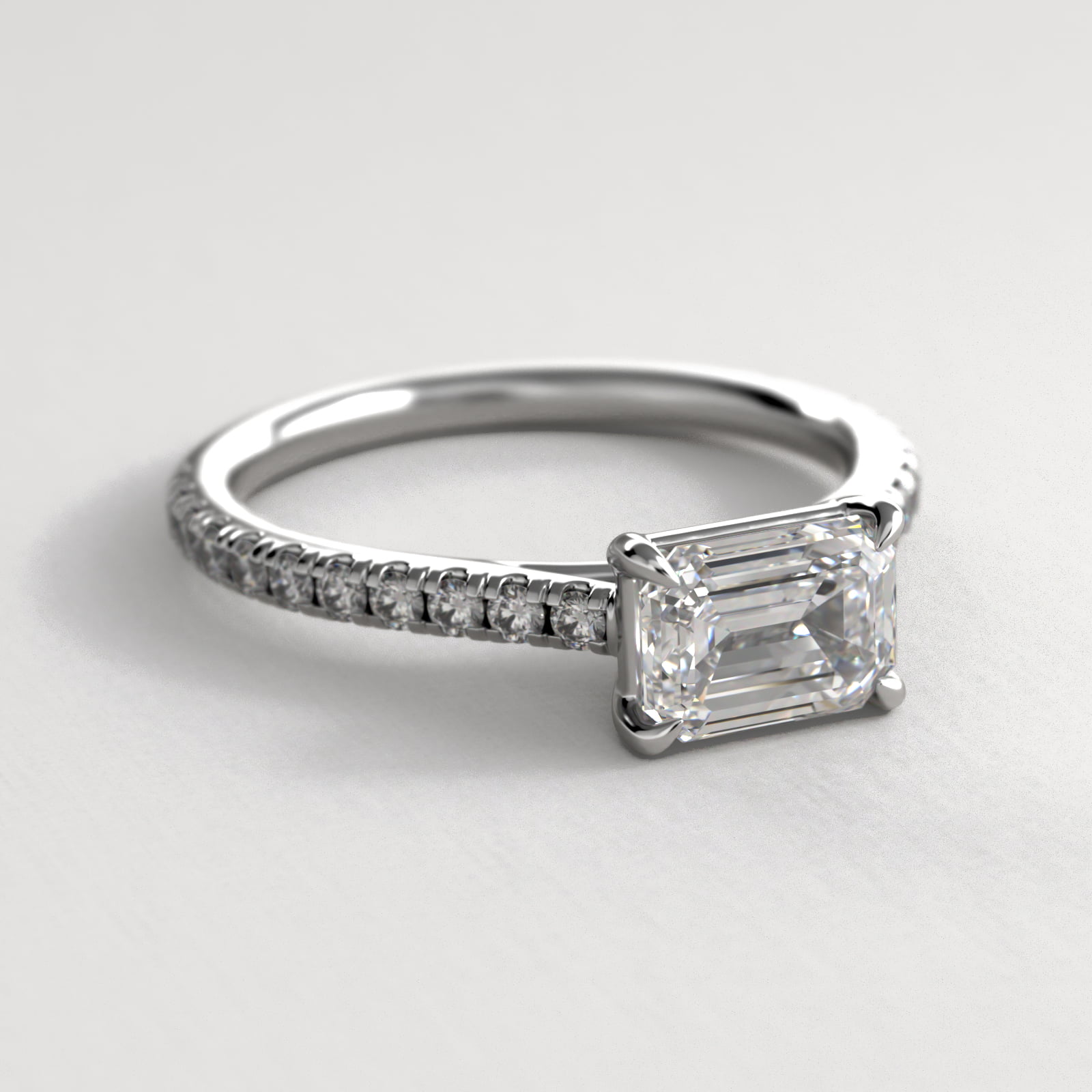 East West Pavé Cathedral Diamond Engagement Ring In Platinum