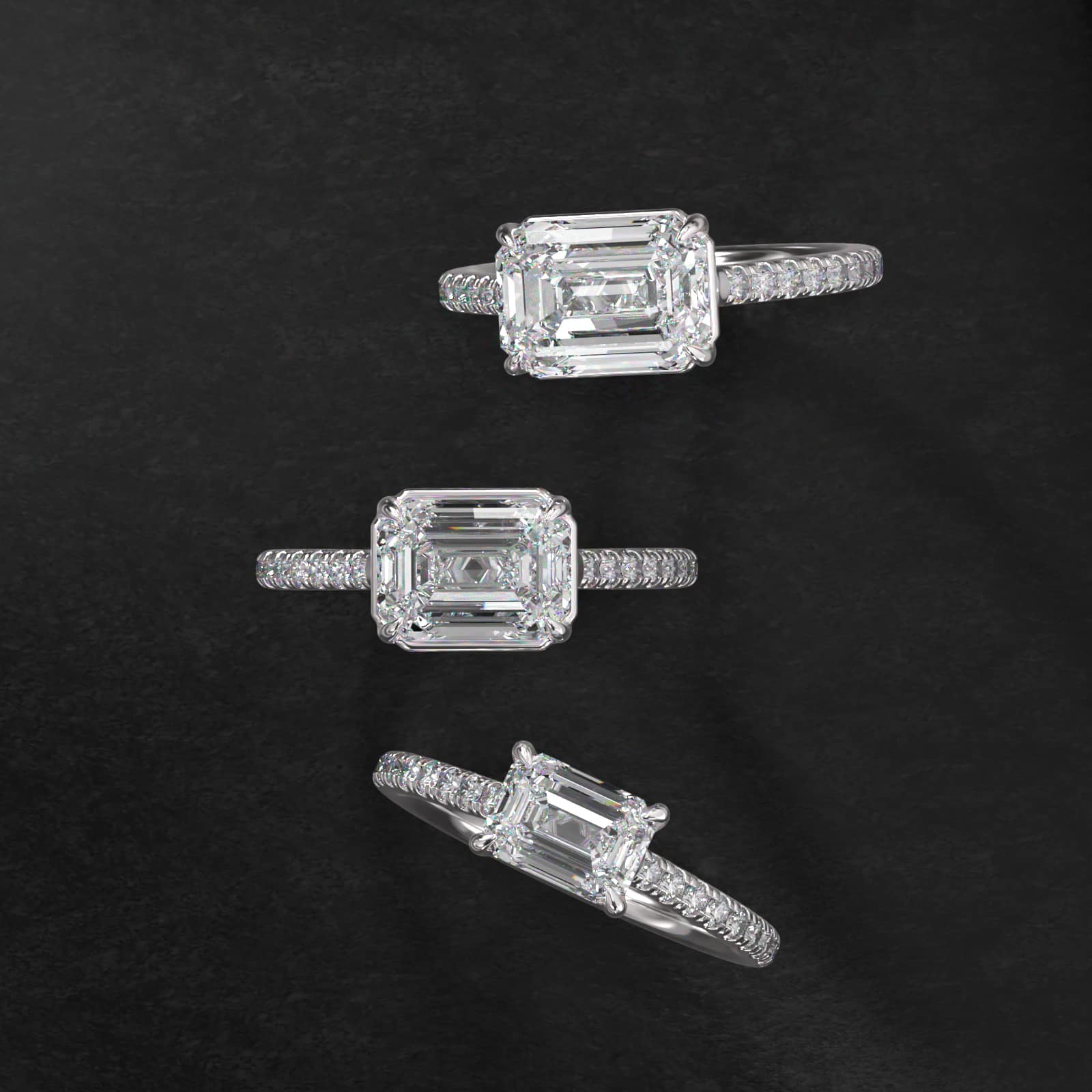 East West Pavé Cathedral Diamond Engagement Ring In 18K White Gold