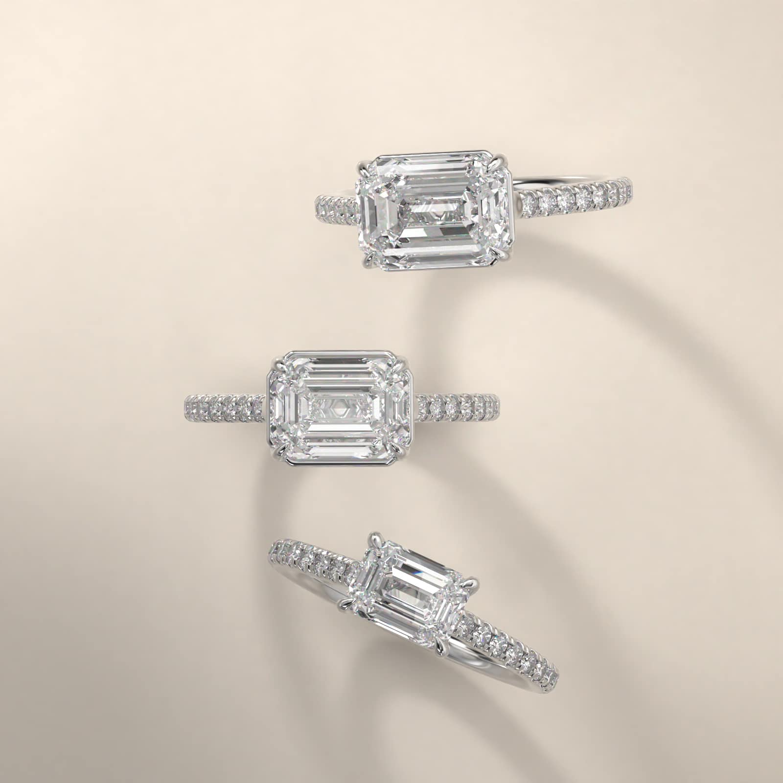 East West Pavé Cathedral Diamond Engagement Ring In 14K White Gold