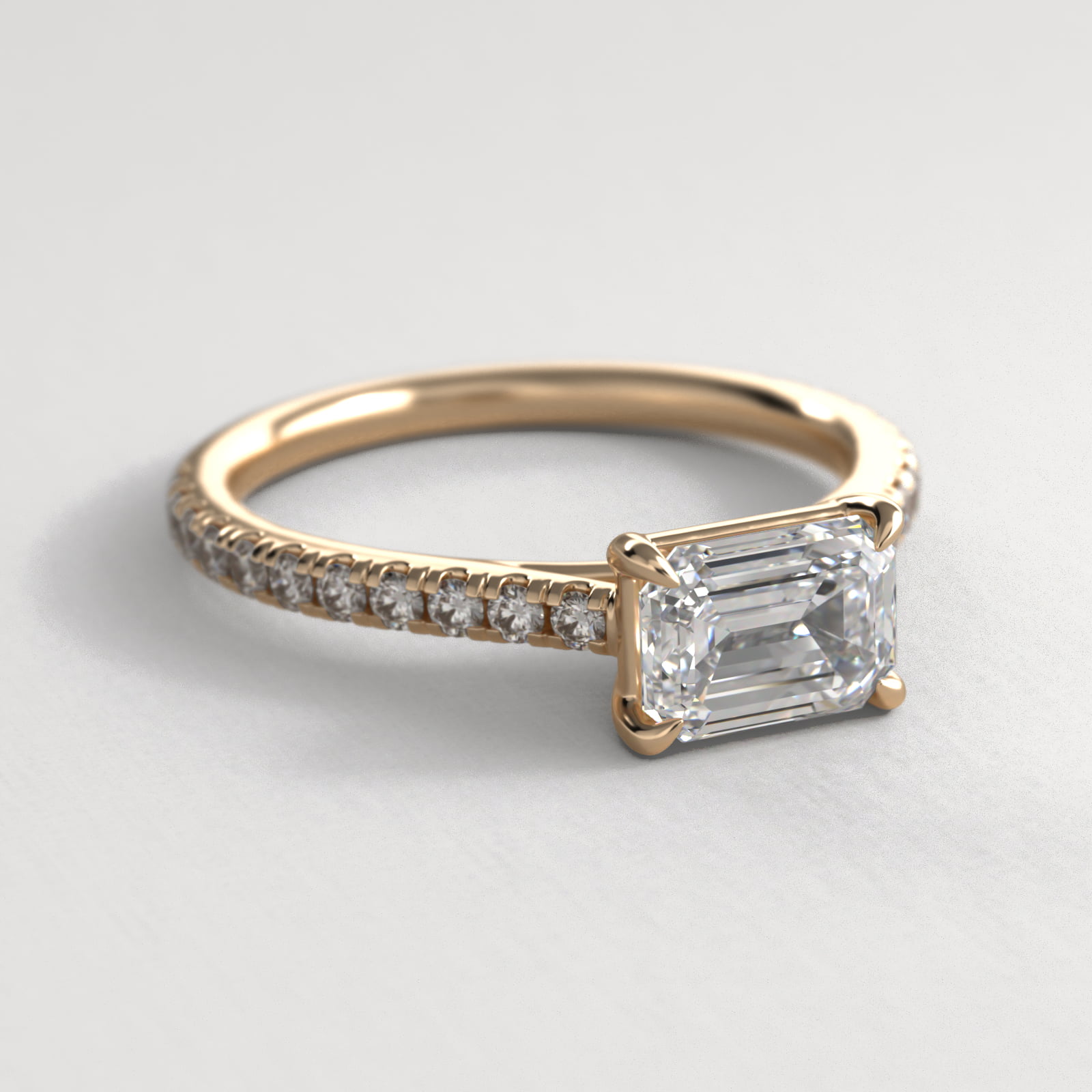 East West Pavé Cathedral Diamond Engagement Ring In 14K Yellow Gold