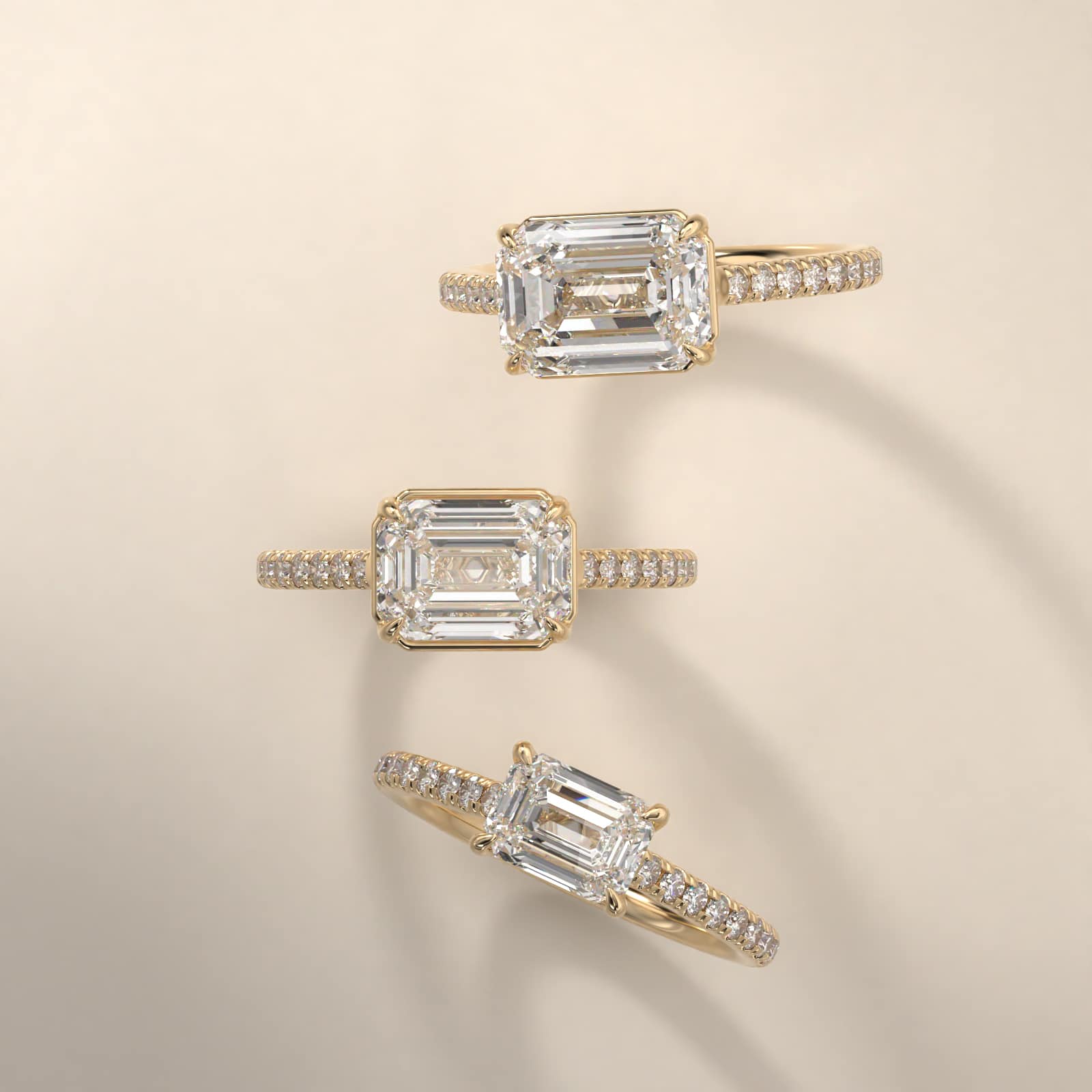 East West Pavé Cathedral Diamond Engagement Ring In 14K Yellow Gold