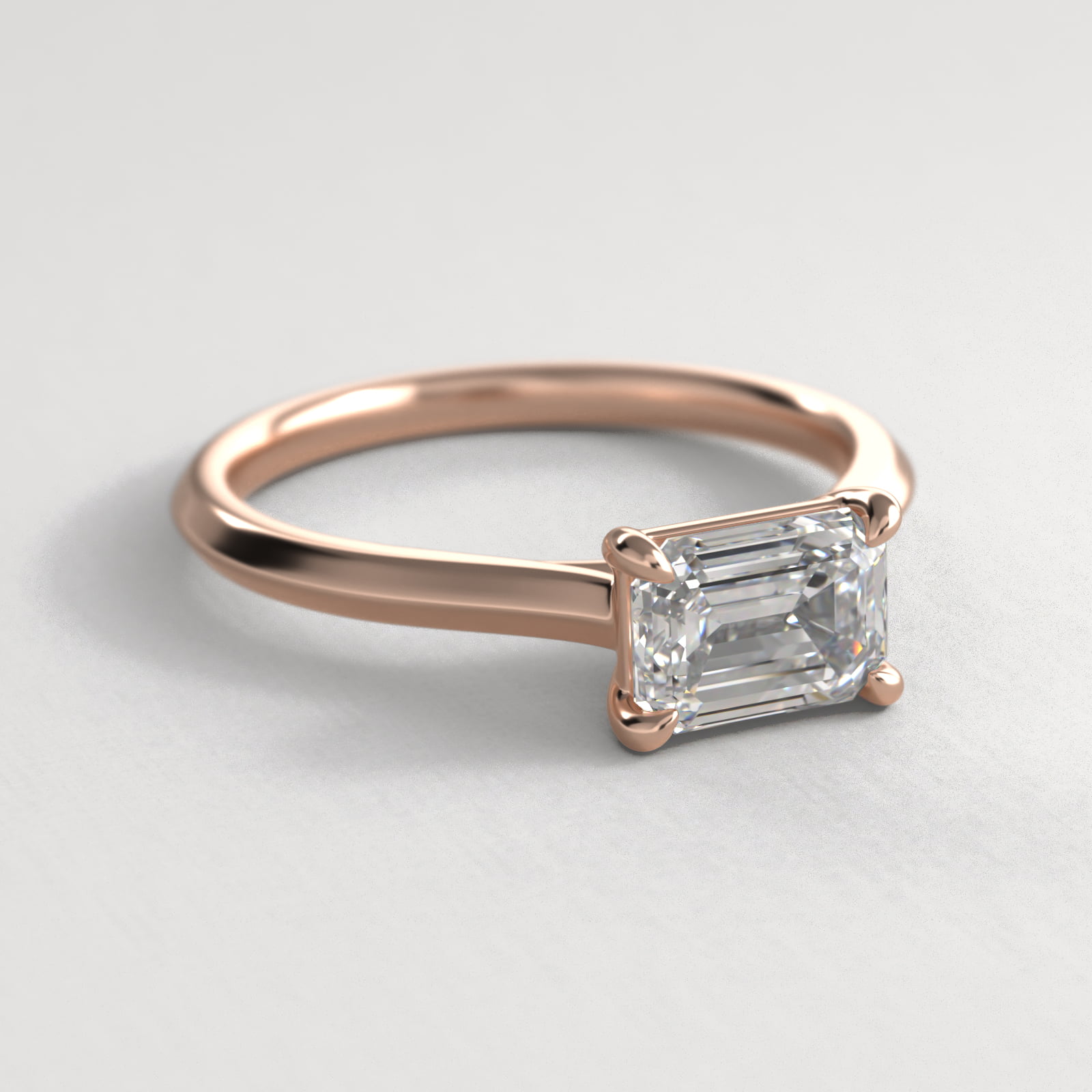 East West Knife Edge Cathedral Solitaire Engagement Ring In 14K Rose Gold