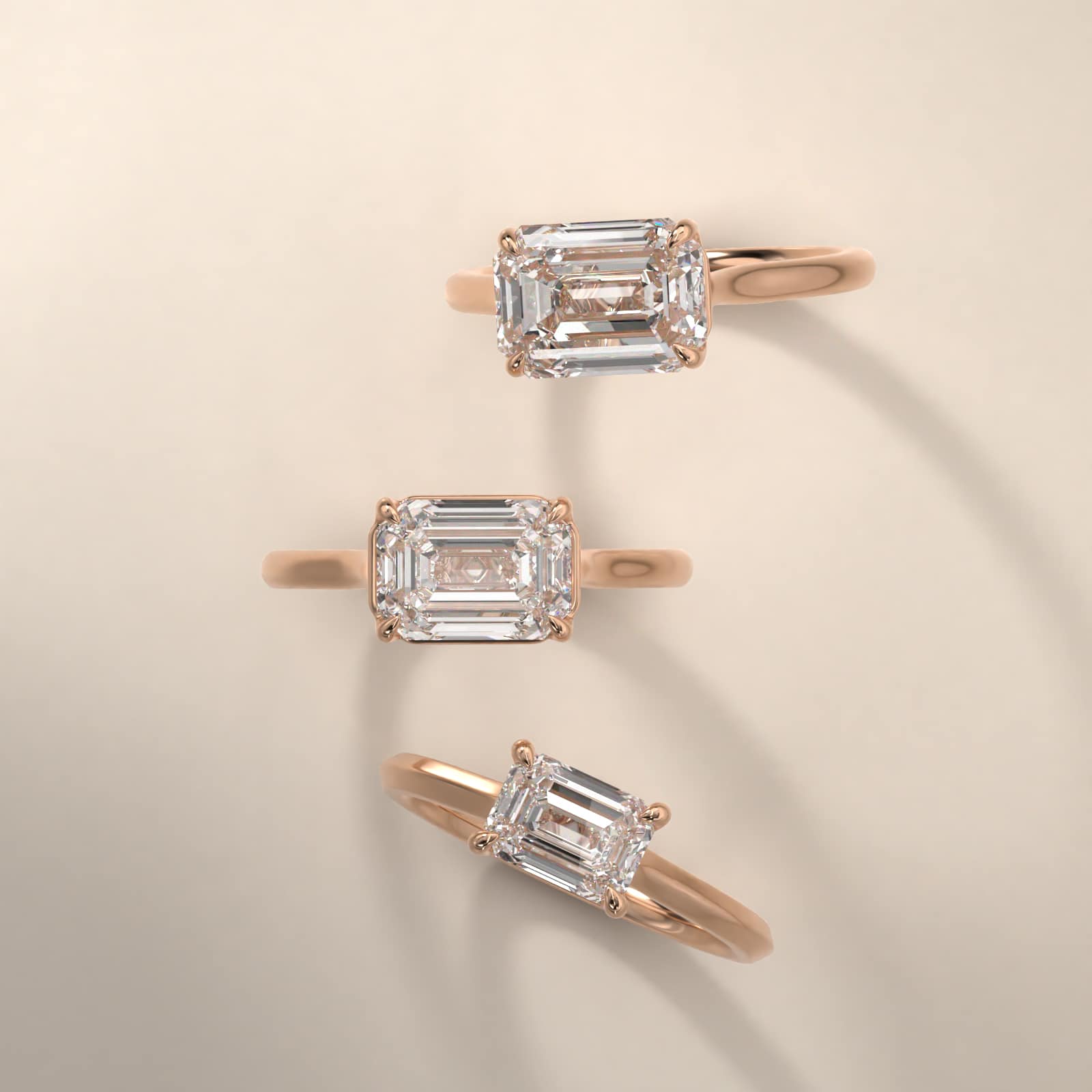 East West Knife Edge Cathedral Solitaire Engagement Ring In 14K Rose Gold