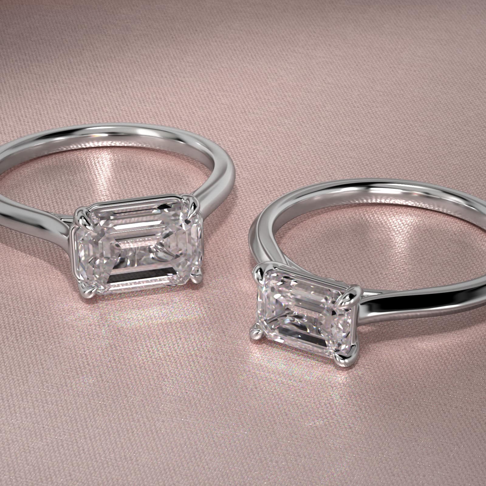 East West Knife Edge Cathedral Solitaire Engagement Ring In 18K White Gold