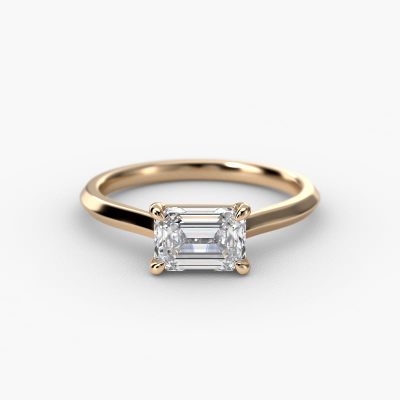 East West Knife Edge Cathedral Solitaire Engagement Ring In 14K Yellow Gold