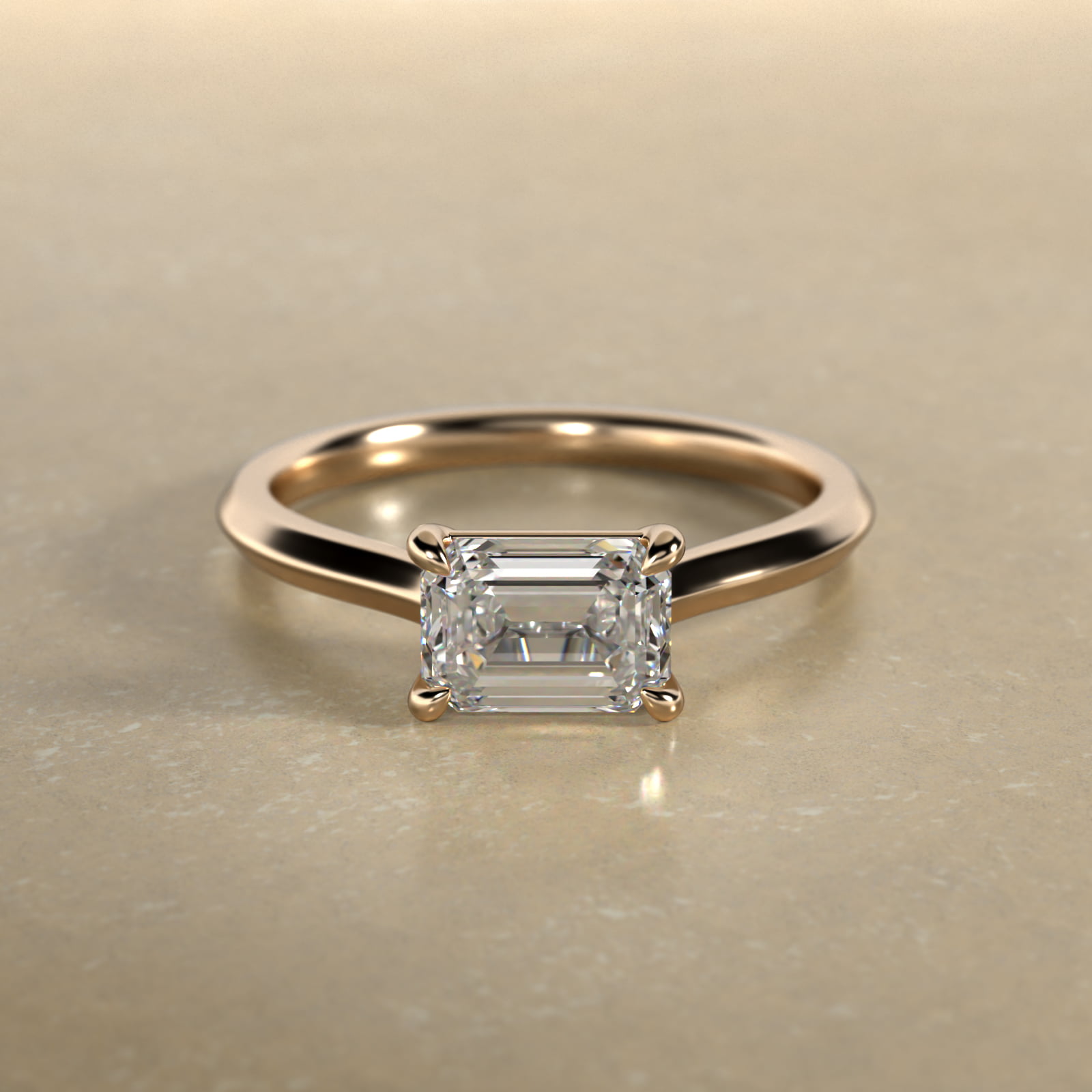 East West Knife Edge Cathedral Solitaire Engagement Ring In 14K Yellow Gold