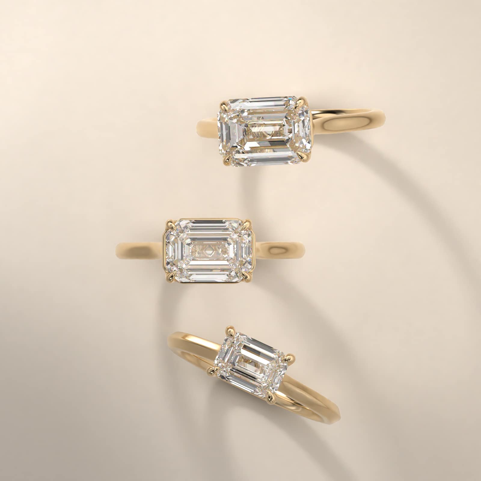 East West Knife Edge Cathedral Solitaire Engagement Ring In 14K Yellow Gold