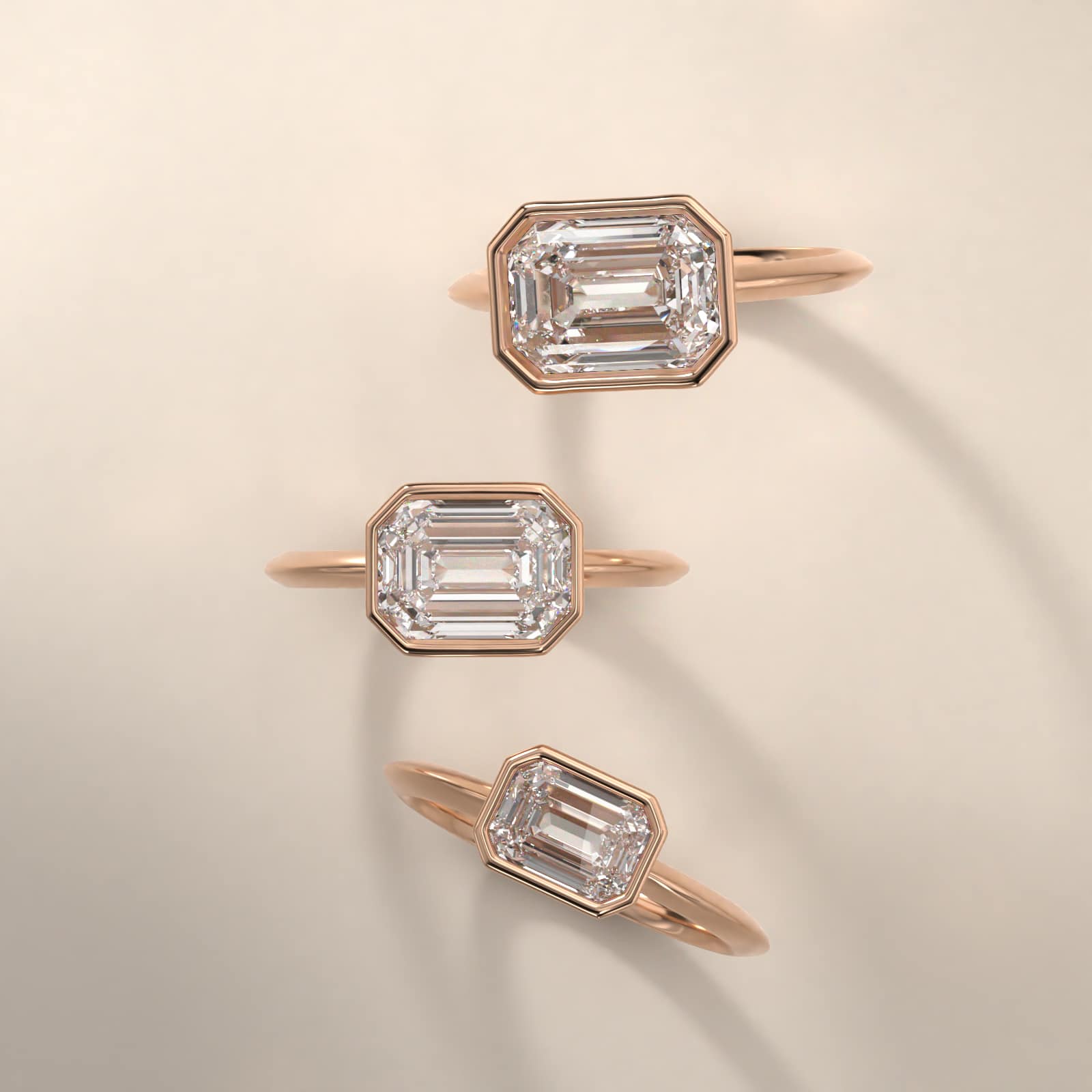 East West Knife Edge Bezel Solitaire Engagement Ring In 14K Rose Gold